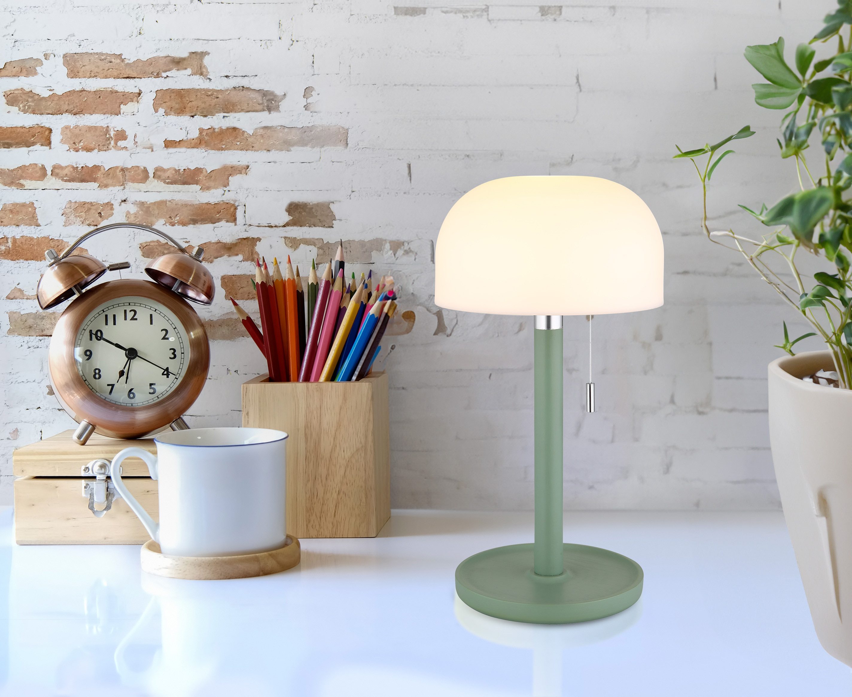 GLOBO LIGHTING LED Tischleuchte NORMAN, mehrere Helligkeitsstufen, LED fest integriert, warmweiß - kaltweiß, Akkutischleuchte auch für draußen, Zugschalter Kordel, Akkulampe