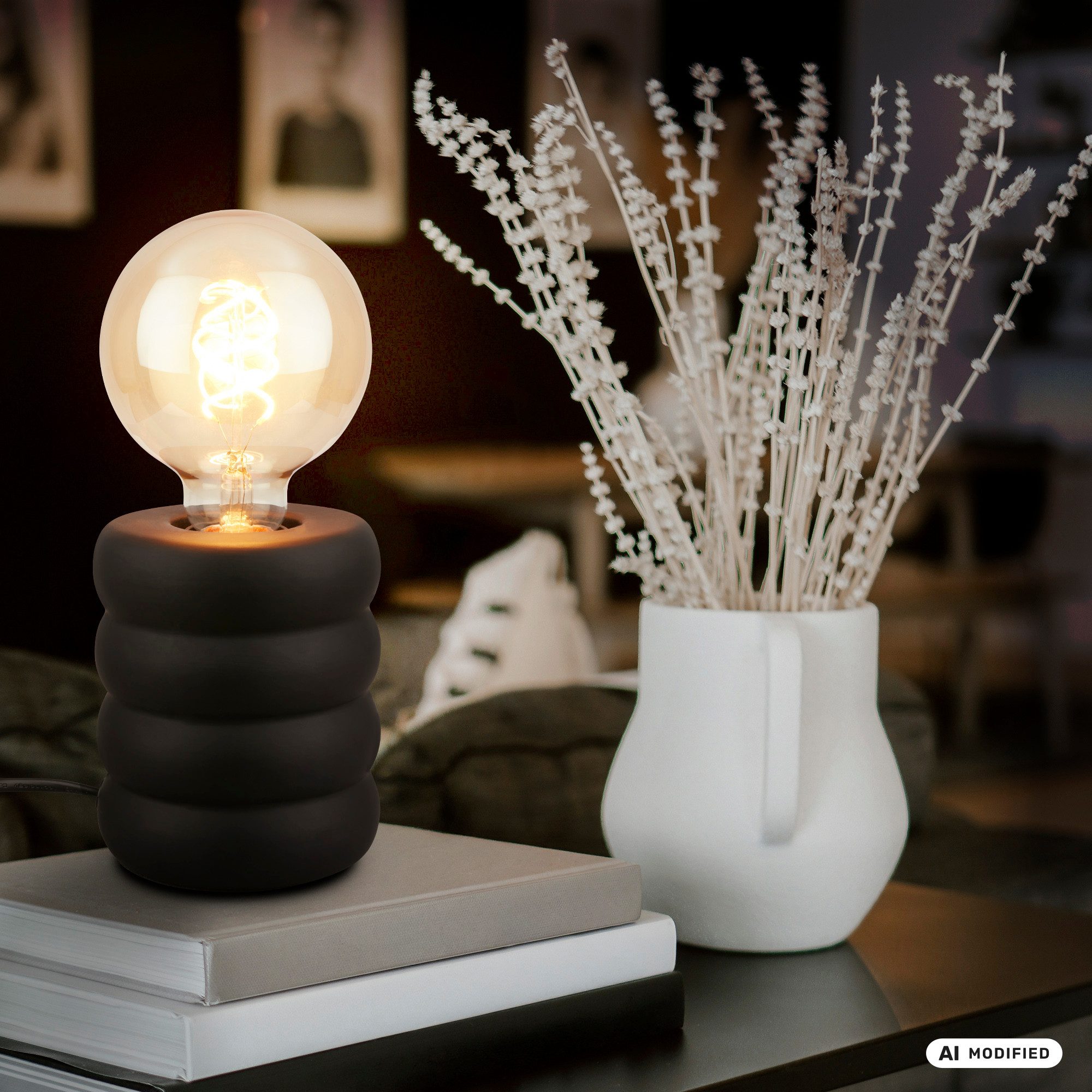 Briloner Leuchten LED Tischleuchte Tischlampe Keramik Kabelschalter E27 Nachttischlampe, ohne Leuchtmittel, Abhängig vom Leuchtmittel, 10,5x12,5 cm, Schlafzimmer, Wohnzimmer, Büro