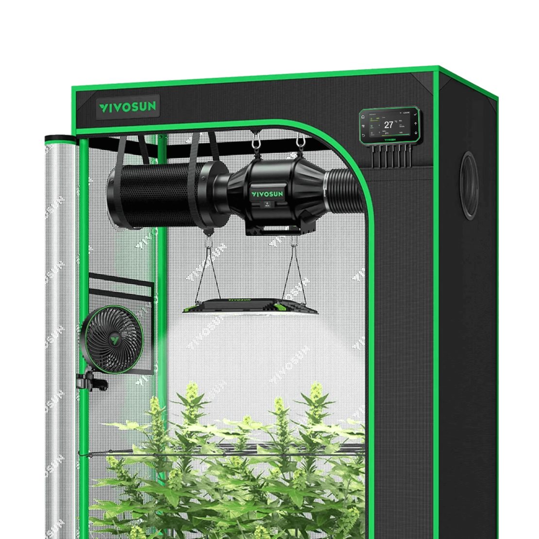 VIVOSUN Gewächshaus VIVOSUN Growbox Komplettset PRO, BxTxH: 90 x 50 x 160 cm, Komplettset inkl. Beleuchtung, Belüftung und WiFi Steuerung, AeroLight 100W LED, T4 Abluftsystem und E42A+ Controller