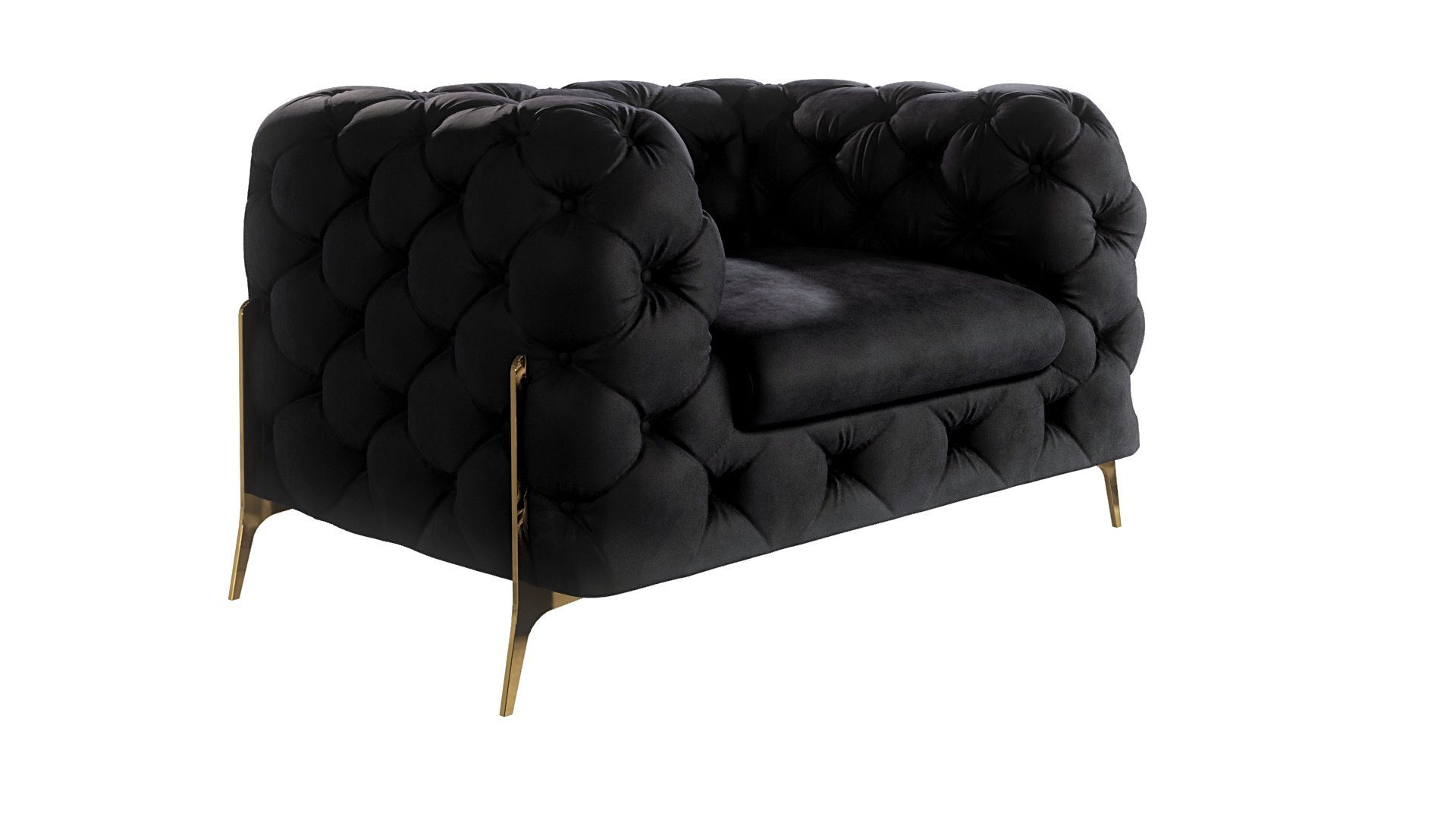 S-Style Möbel Goldene Chesterfield-Sessel mit Wellenfederung Metall Schwarz mit Ashley Füßen