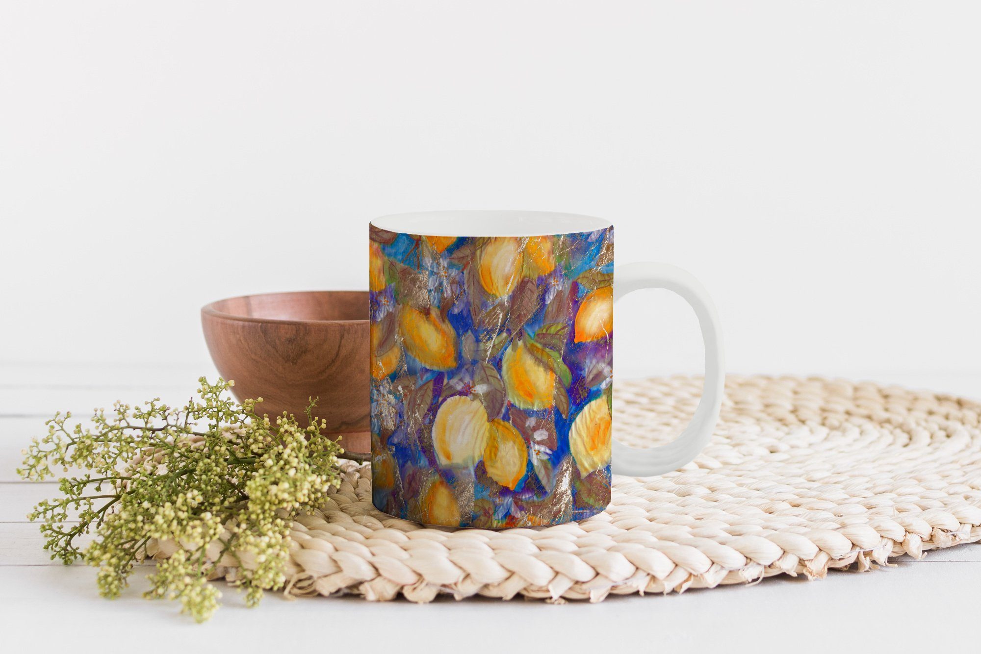Tasse Kaffeetassen, MuchoWow Vintage Zitrone Dschungel Keramik, - - Muster, - Teetasse, Teetasse, Becher, Geschenk