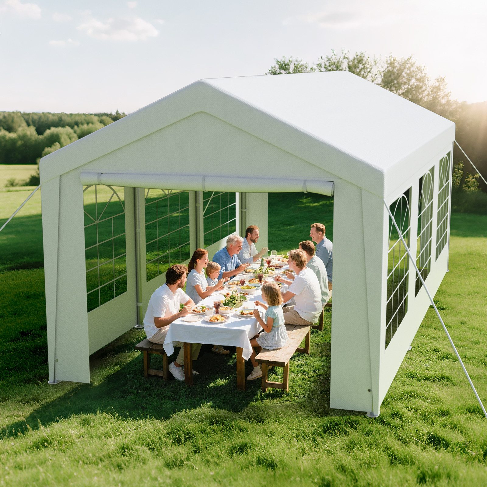 Ferghana Pavillon 3x6m Partyzelt,Carport Zeltgarage,Garagenzelt,Wasserdichtes UV, mit 4 Seitenteilen, 200g/m² PE-Dach, verzinkt, abnehmbare Seitenwände