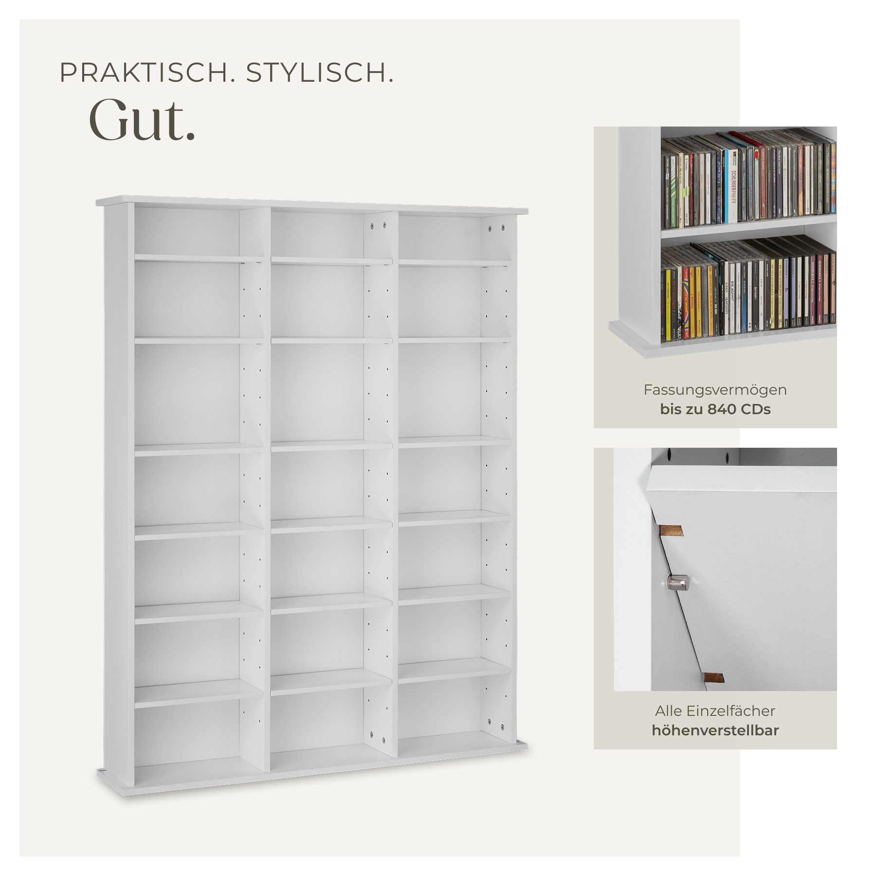 tectake CD-Regal Medienregal Stevie in Holzoptik 105,5x19x136,5cm, Sammlerset 1-tlg., höhenverstellbare und herausnehmbare Zwischenböden – Bild 4 von 5