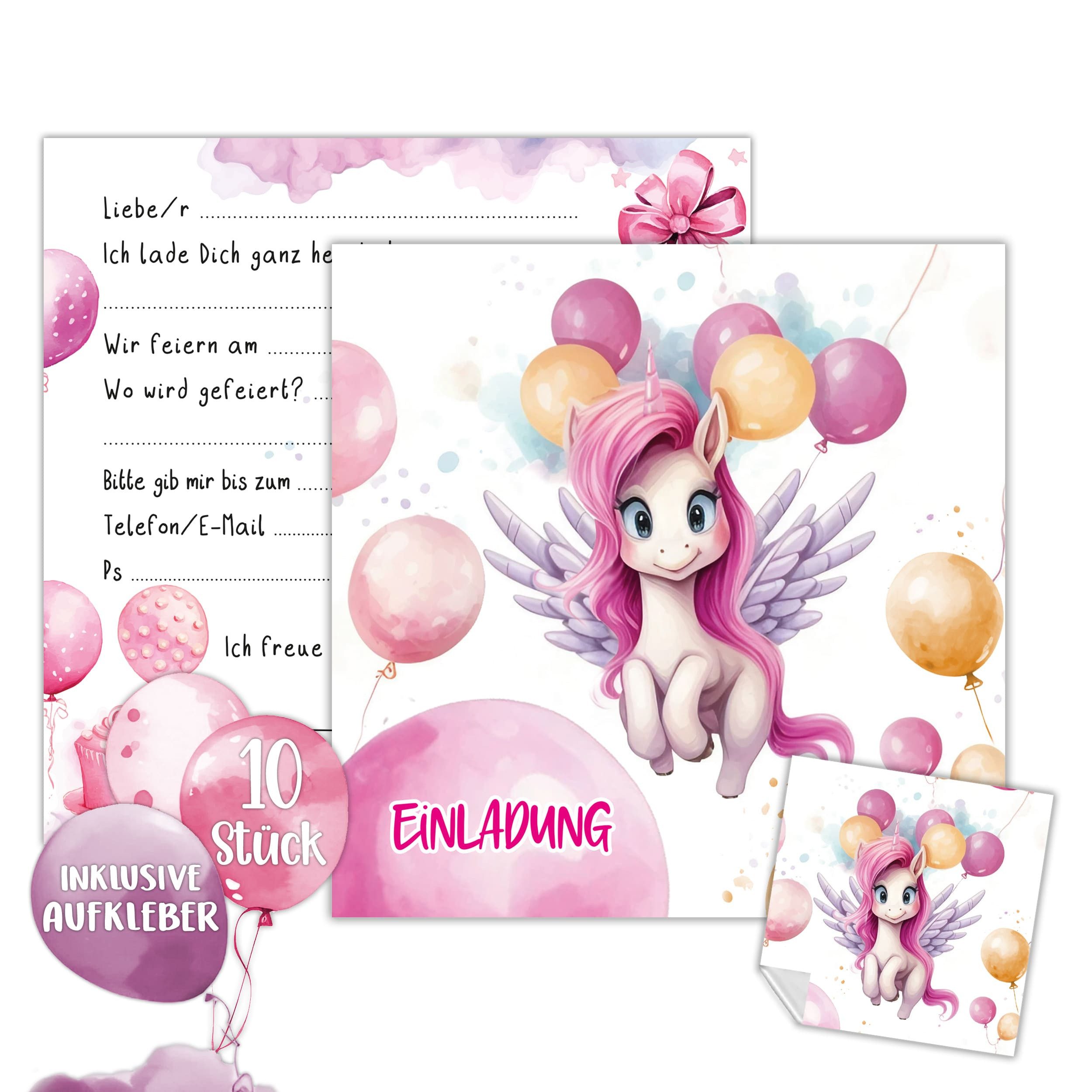 TOBJA Einladungskarten XXL Einhorn 10 Einladungskarten Kindergeburtstag, Kindergeburtstag Mädchen Geburtstag Einladung Kinder