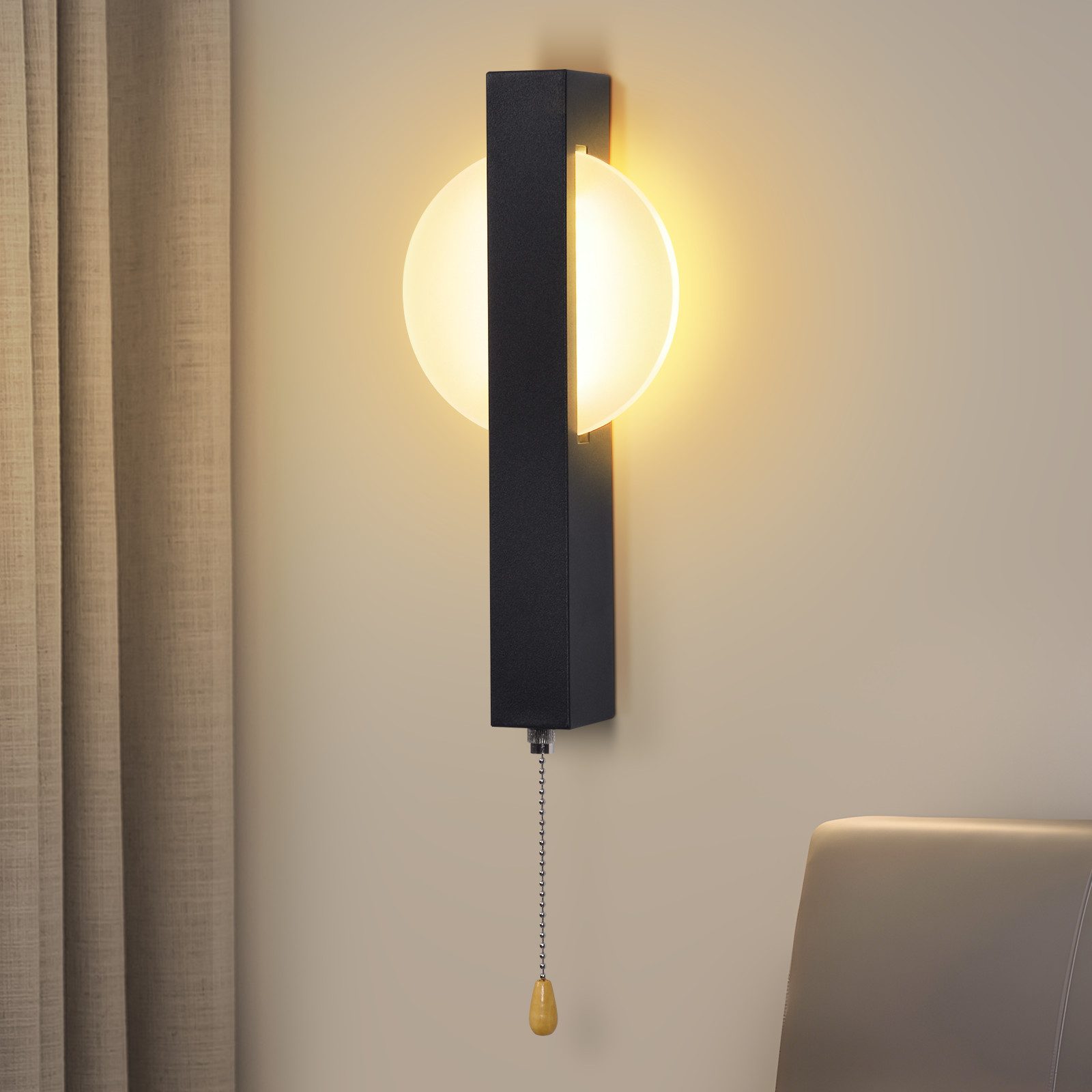 ZMH LED Wandleuchte Innen Wandlampe mit Schalter 3000K Warmweiß, LED fest integriert, warmweiß