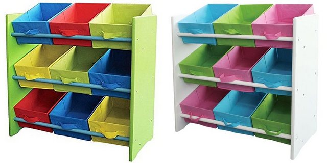 sesua Standregal Kinderregal mit 9 Ablagen Aufbewahrungsregal Textilschubladen Bücherregal Kinderzimmer