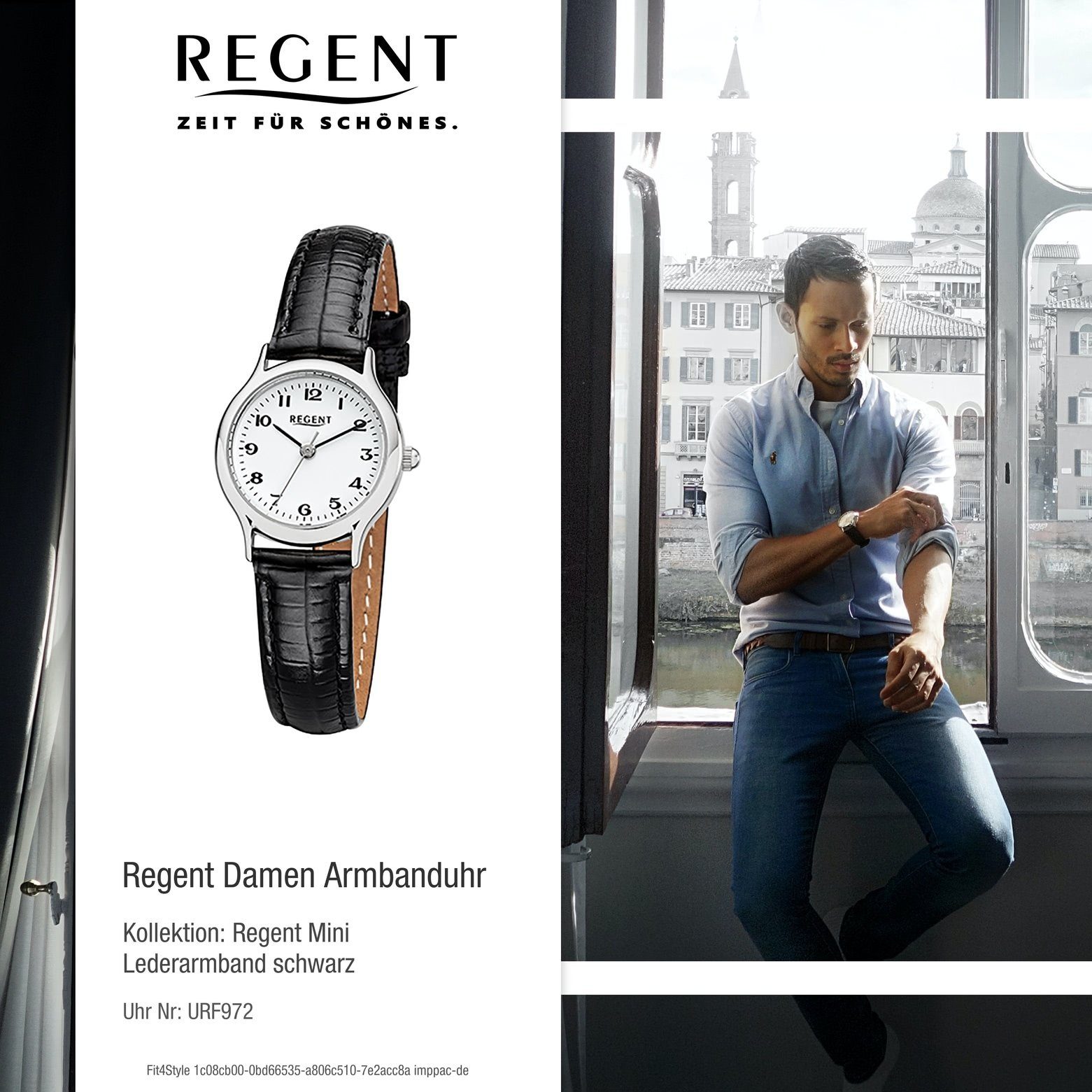 Regent Quarzuhr Regent Analog, rund, Damen-Armbanduhr Damen 24mm), schwarz (ca. klein Lederarmband Armbanduhr