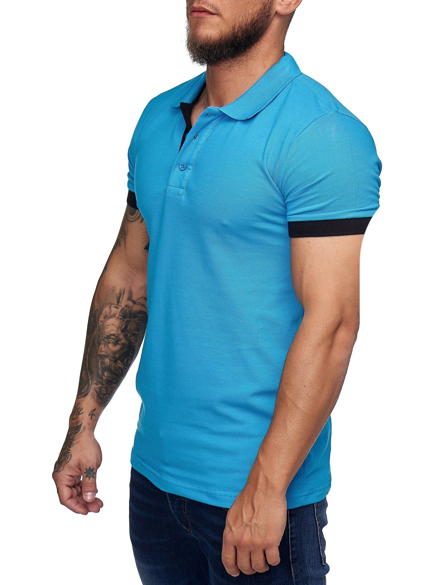 Türkis Slim Kurzarm Code47 Fit Poloshirt (1-tlg) T-Shirt Basic Code47 Polohemd Herren Einfarbig