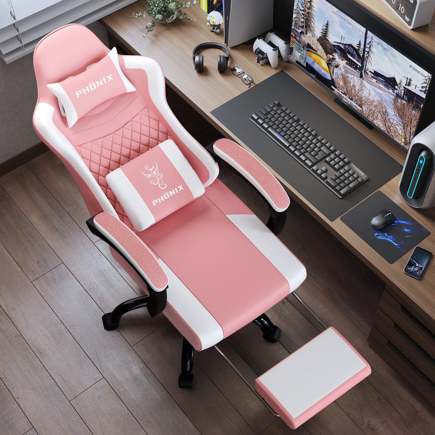 Adormii Gaming-Stuhl Gaming Stuhl ergonomisch Gaming Chair Bürostuhl verstellbare (Gaming Stuhl mit verstellbaren Lendenkissen, Armlehne und Kopfstütze, Gamer Stuhl Bequeme Sitzkissen), gepolsterter Gaming-Stuhl, bis 150 kg Belastbarkeit