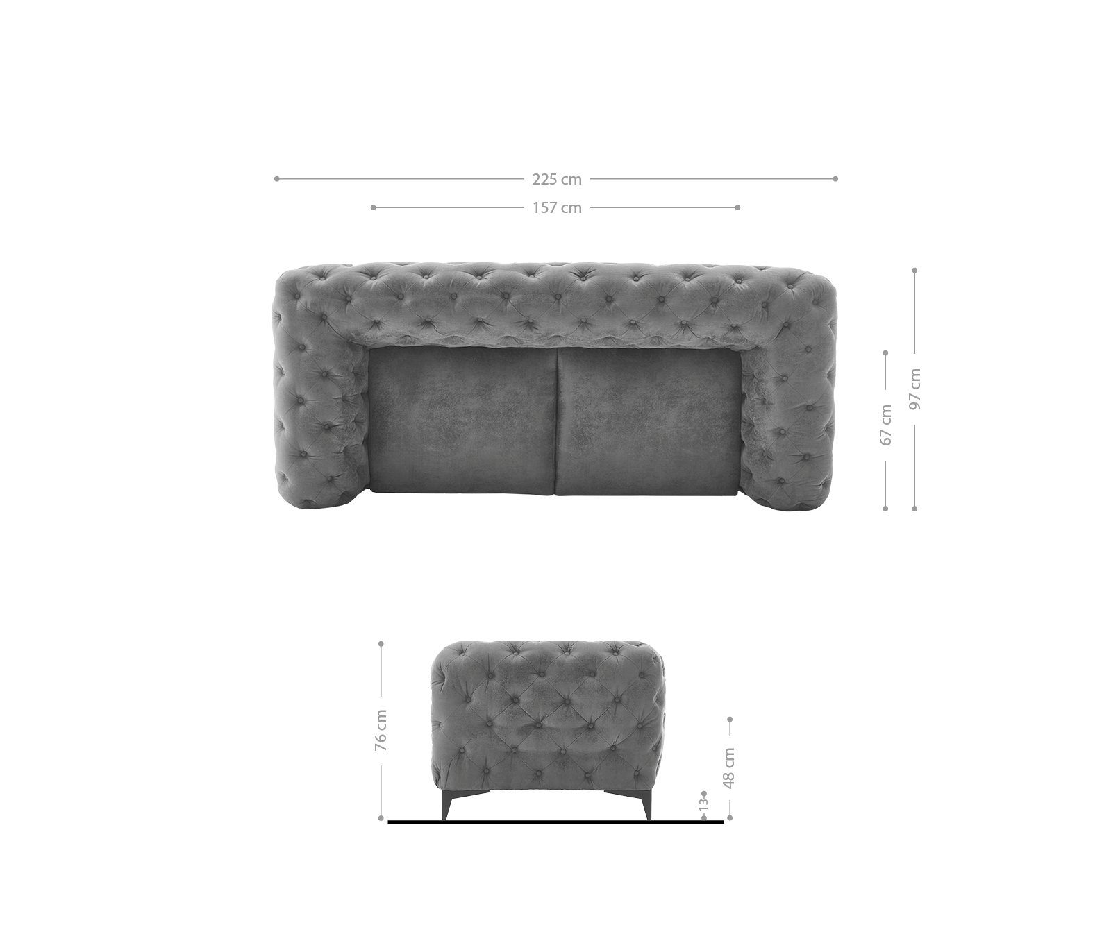 Schwarz cm Couch 3-Sitzer 3-Sitzer Corleone, DELIFE 225x97
