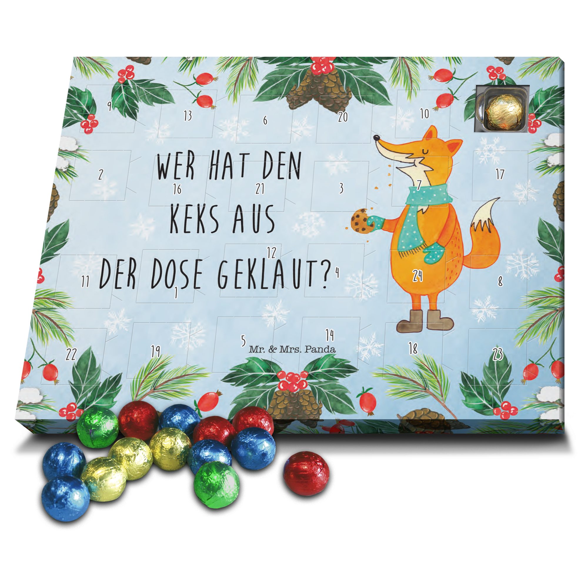 Geschenk, Panda Adventskalender, Nikolaus, A Mr. Weiß - Keksdose Schoko (1-tlg) - Fuchs Mrs. Adventskalender &