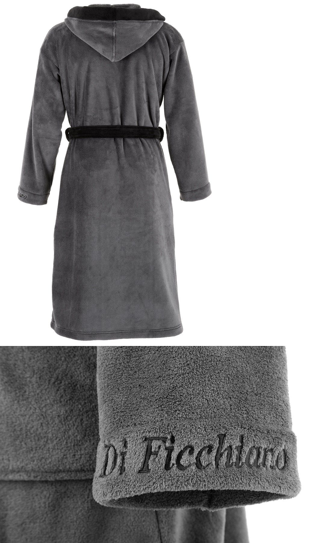 Di Ficchiano Bademantel Di Ficchiano Herren Bademantel MONZA mit Kapuze, wadenlang, Polyester, Weitenverstellung, Bindegürtel