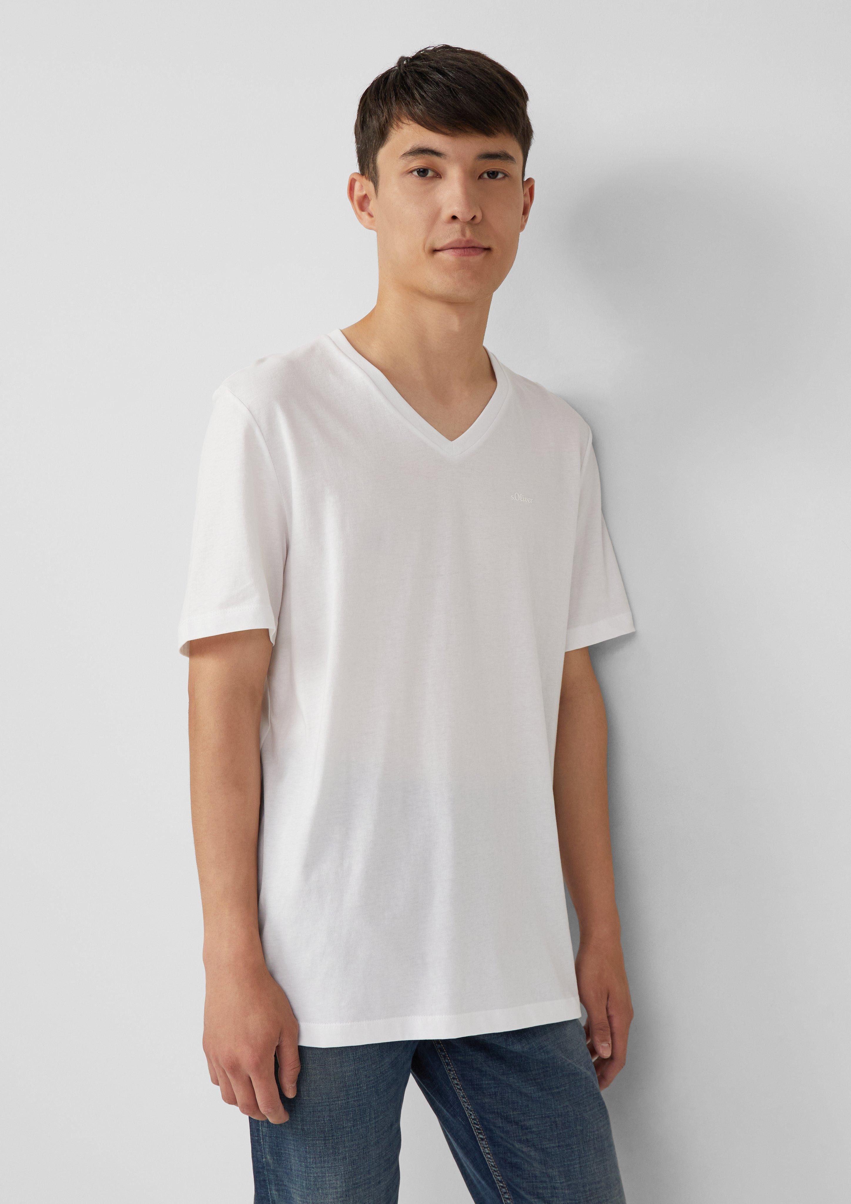 s.Oliver Kurzarmshirt Baumwoll-T-Shirt mit V-Ausschnitt und günstig online kaufen