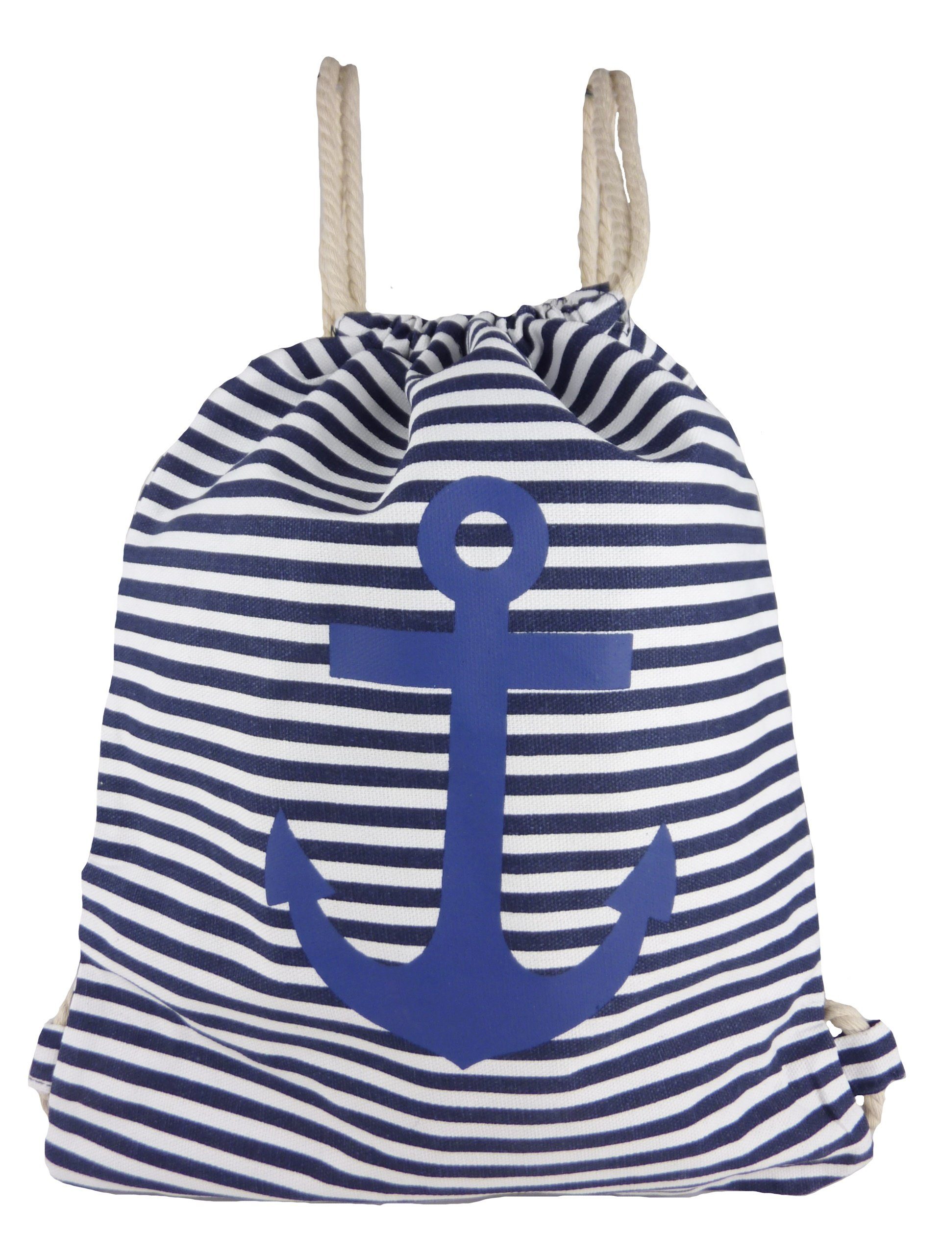 Taschen4life Gymbag Turnbeutel Rucksack 1603, maritime Anker & Streifen, Спортивные сумки, Stoffbeutel