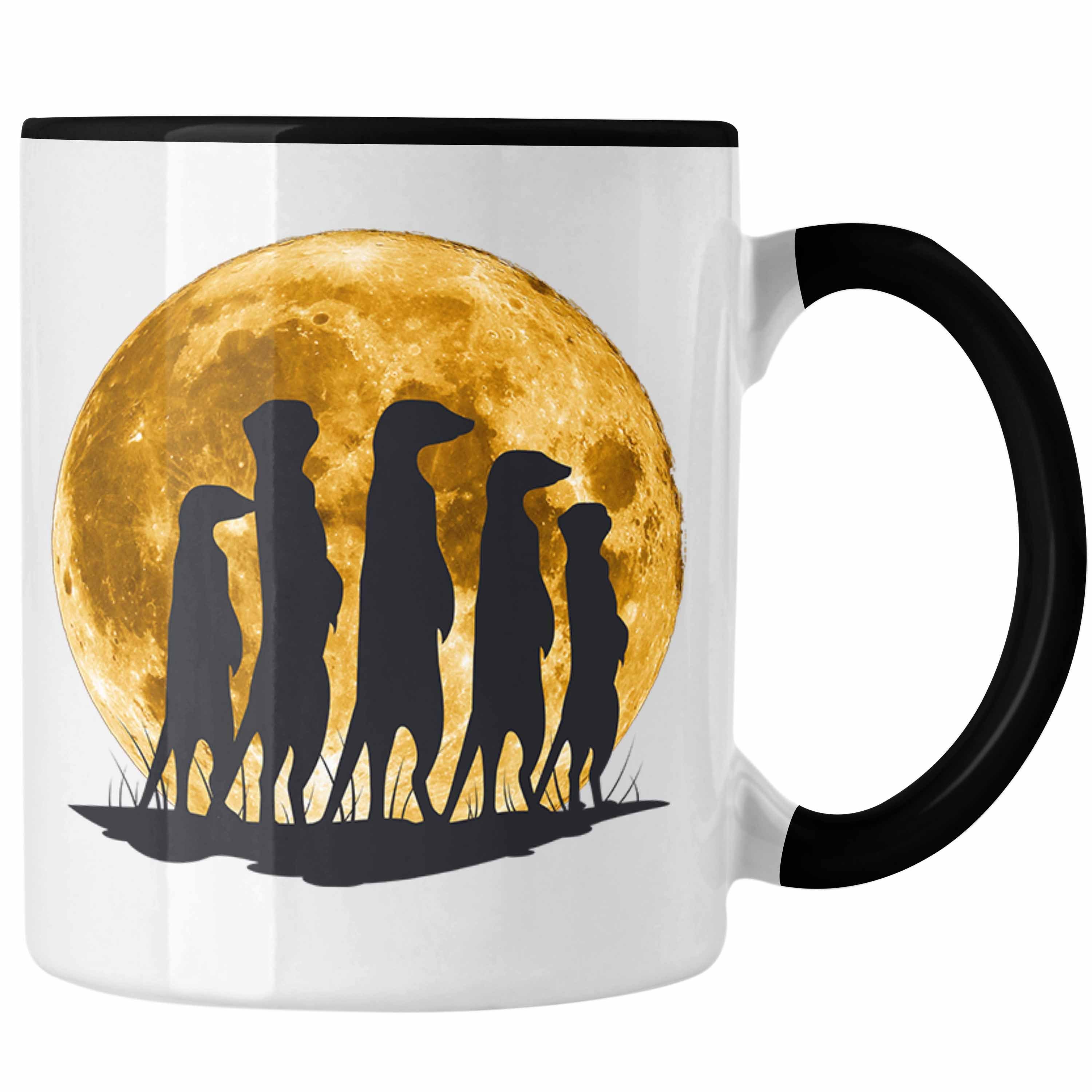 Trendation Tasse Erdmännchen Tasse für Schwarz Tierliebhaber Geschenk Mondgrafik