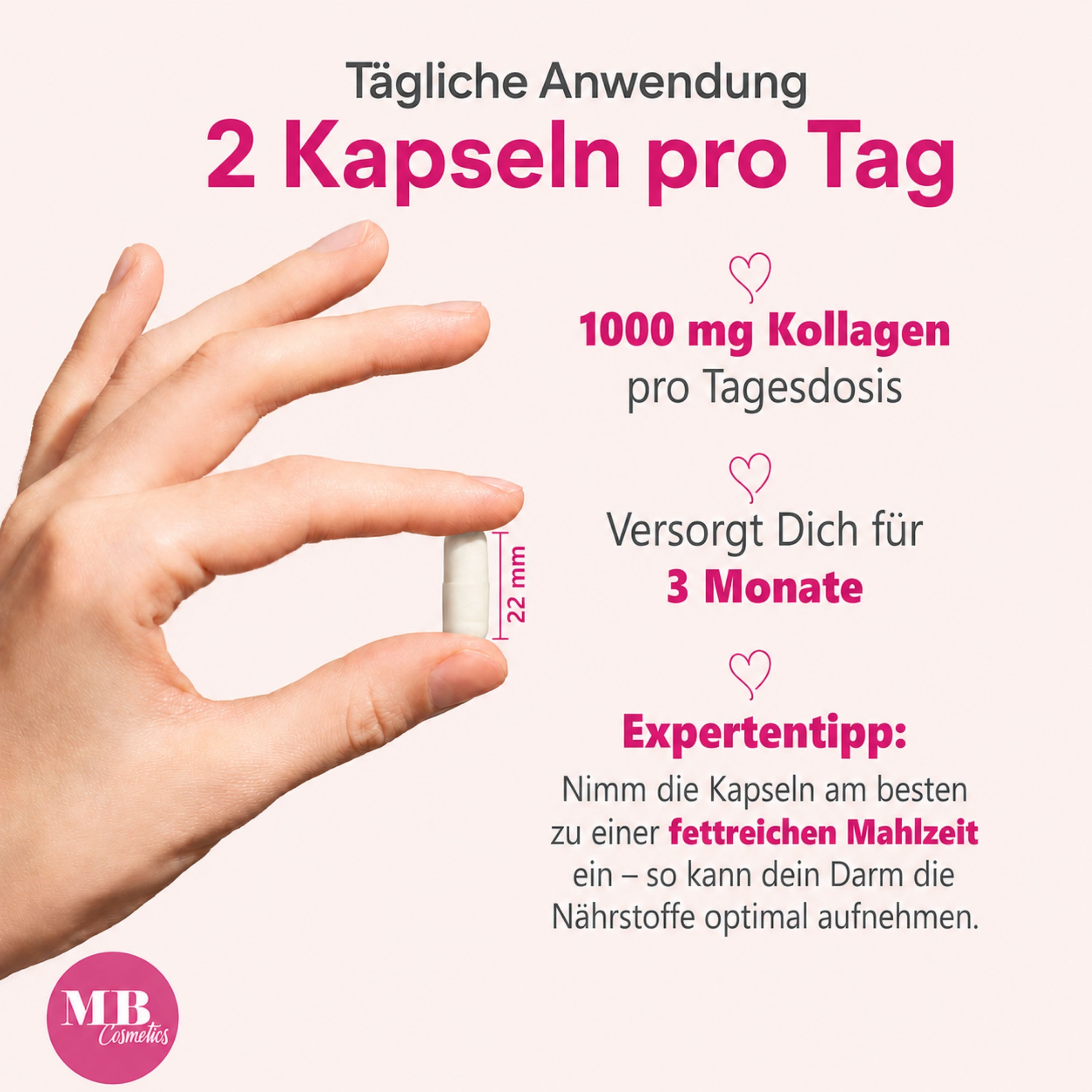 Medical Beauty Cosmetics Kollagen Hyaluron Komplex - 1000 mg mit Gojibeere, Biotin, Zink, 180 Kapseln, 1 er Packung à 144 g, Premium Kollagen Hydrolysat vom Weiderind, mit Grüntee & Selen