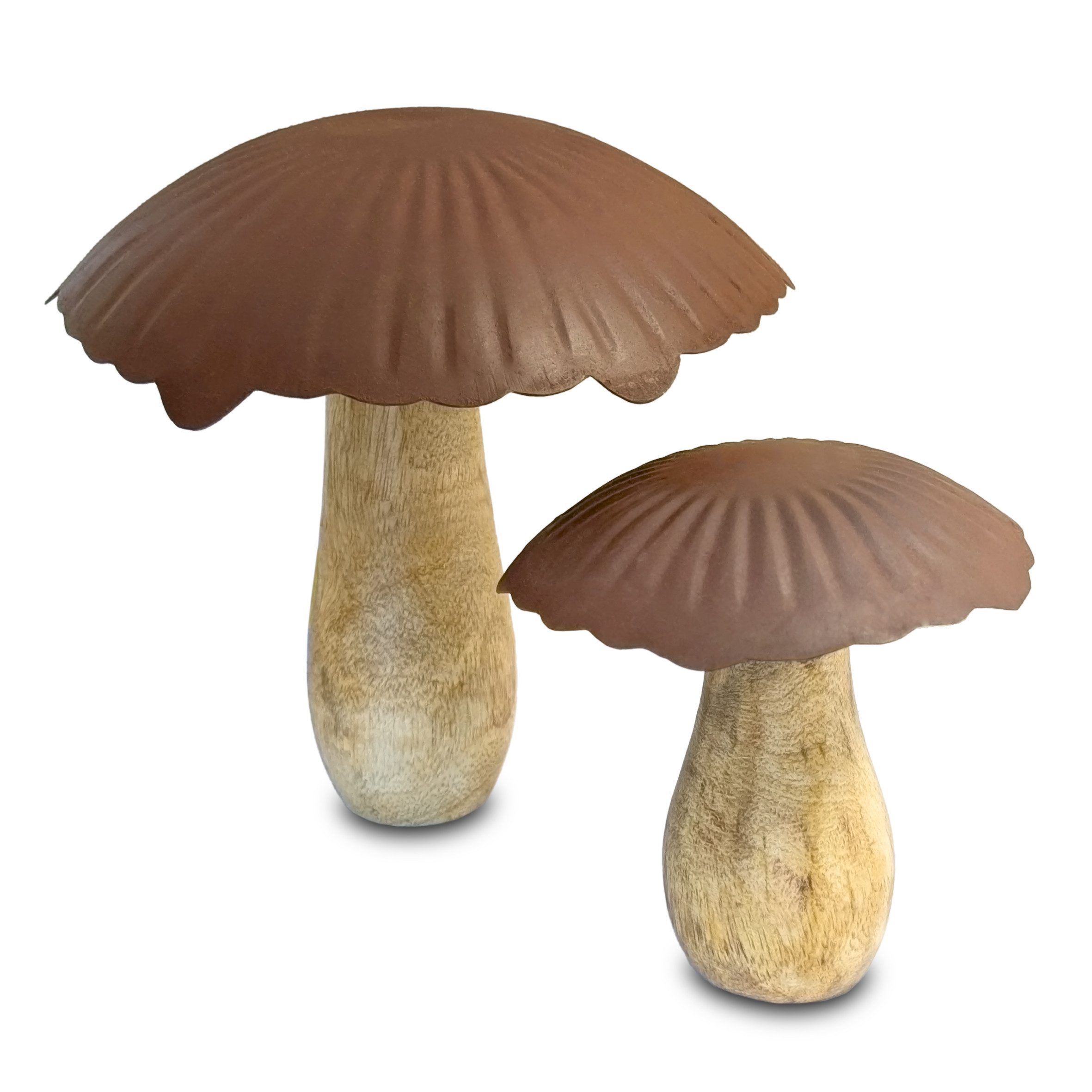 Spetebo Dekofigur Mango Holz Pilze im 2er Set (Artikel, 1 St., 2er Set), Ideal für herbstliche Dekorationen