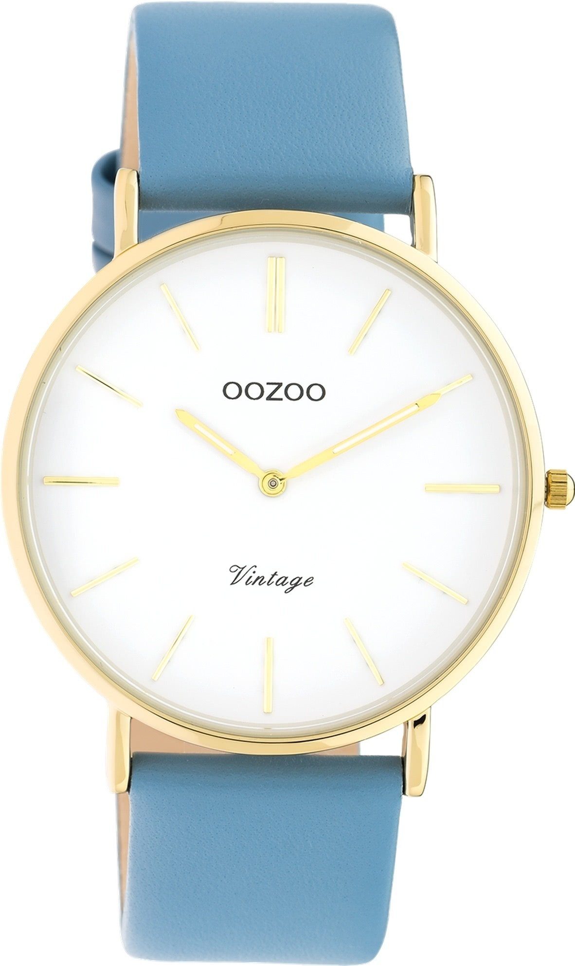 OOZOO Quarzuhr Oozoo Damen Armbanduhr babyblau Analog, (Analoguhr), Damenuhr rund, groß (ca. 40mm) Lederarmband, Fashion-Style