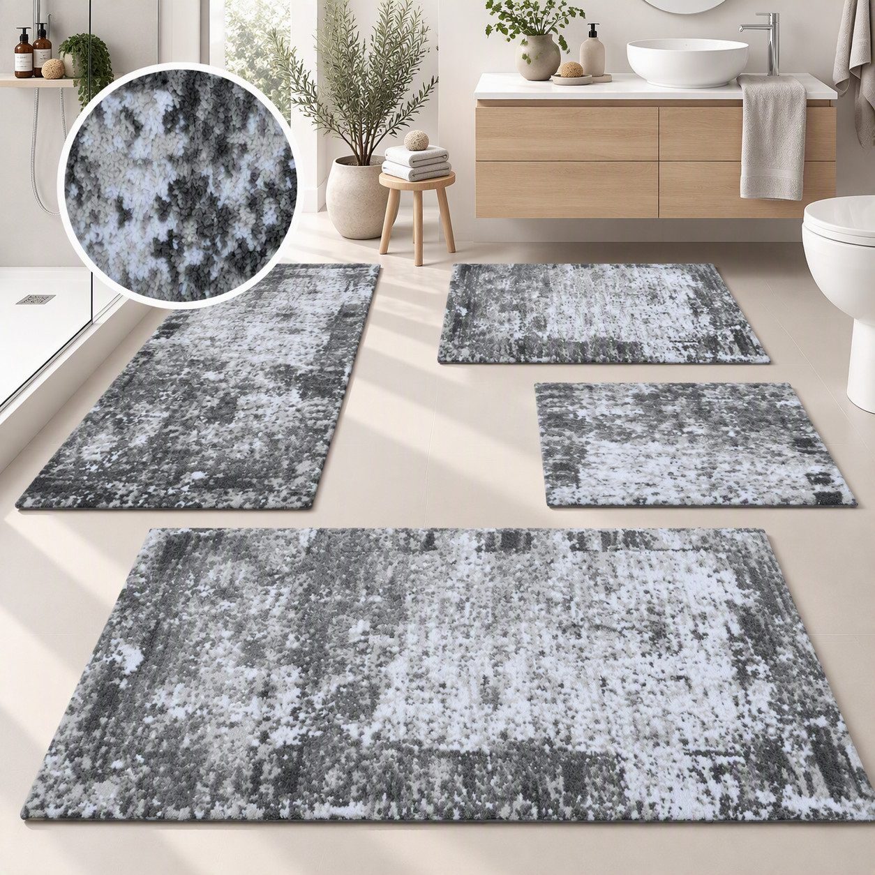 OTTO home Badematte Hamsa, Badvorleger, Badezimmer Teppich, Duschvorleger, Höhe 15 mm, rutschhemmend beschichtet, schnell trocknend, fußbodenheizungsgeeignet, Polyester, rechteckig, Badteppich, im Vintage-Look, Hoch-Tief-Effekt