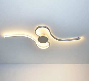 Lewima LED Deckenleuchte »VILNIS«, XL groß 70x55cm 24W, Welle Design Deckenlampe Silber, Dimmbar mit Memory Funktion, Warmweiß / Kaltweiß einstellbar, Chrom Wand Lampe Leuchte Alu Satiniert gebürstet