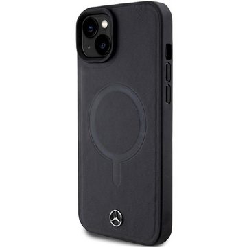Mercedes Benz Handyhülle Cover Case iPhone 15 MagSafe kompatibel Echtleder schwarz 6,1 Zoll, Kantenschutz