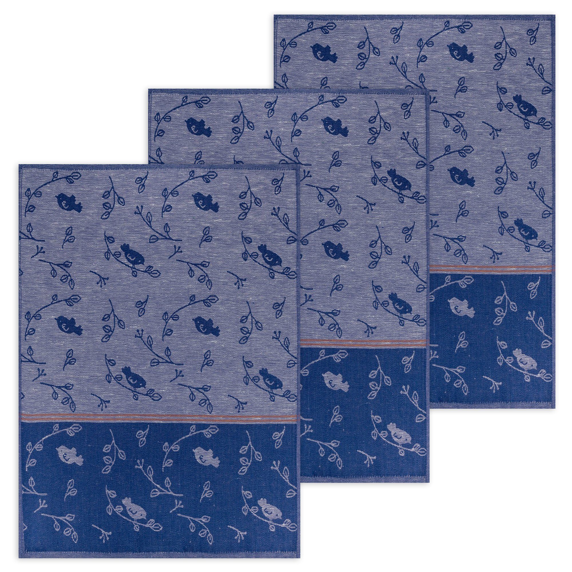 Kracht (3 ca. cm, 70 Set), 50 Geschirrtücher Geschirrtuch 3er Halbleinen 3-tlg., Pack Stück), Jacquard Blau (Set, x Piepmatz,