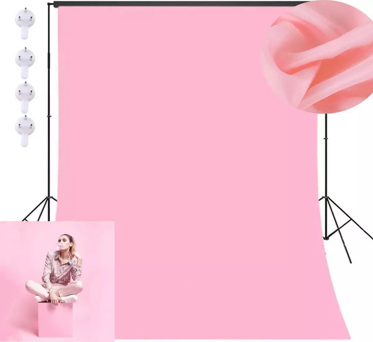 ZEUOPQ Hintergrundtuch Fotohintergrund 2.55x2m Faltbare Rosa, Beidseitig verwendbar, waschbar, Hintergrund für Produkt Porträt Video Fotografie mit 4 Nägeln