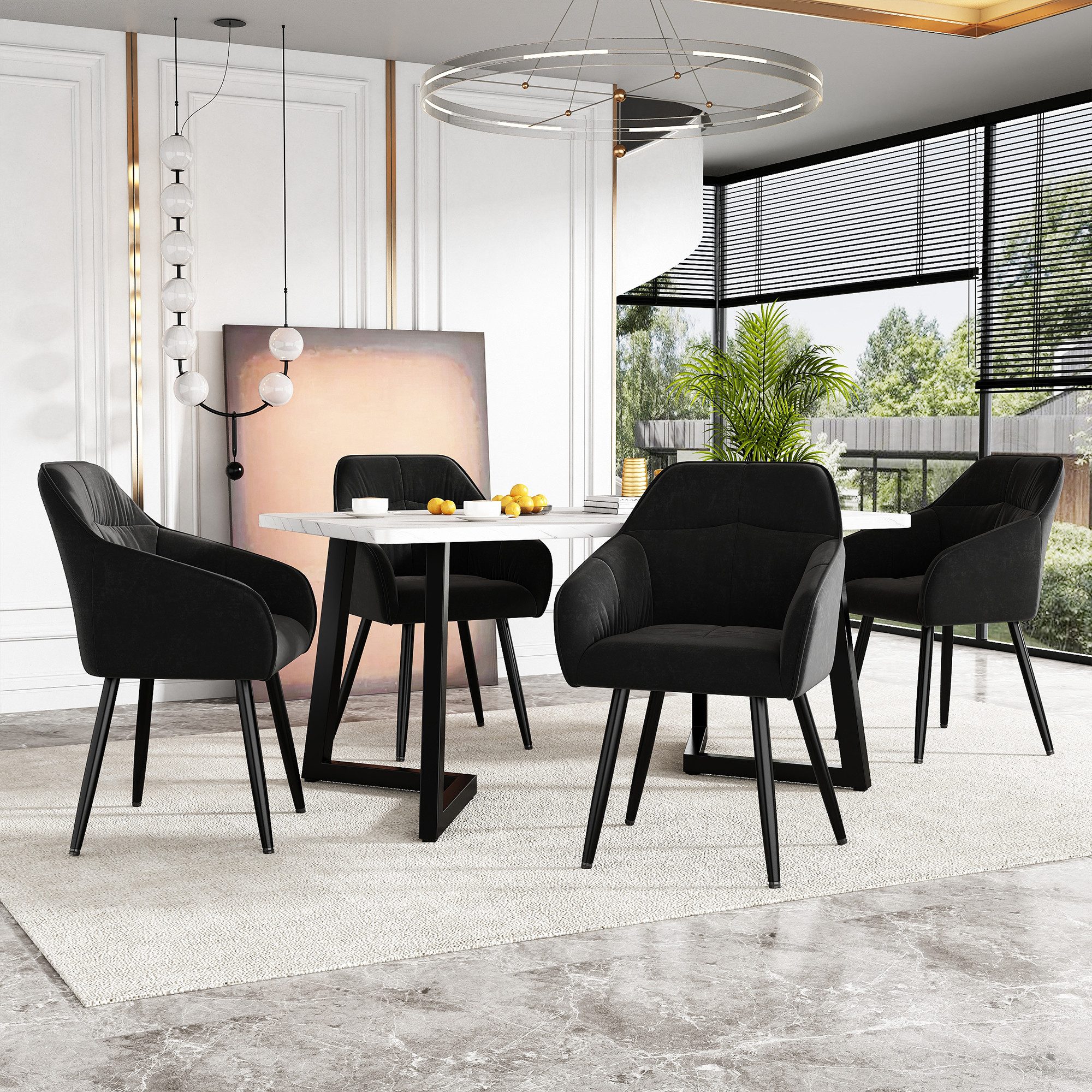 OKWISH Essgruppe Moderner Küchentisch Set, (5-tlg., Esstisch mit 4 Stühlen), mit Schwarz Tischbeine