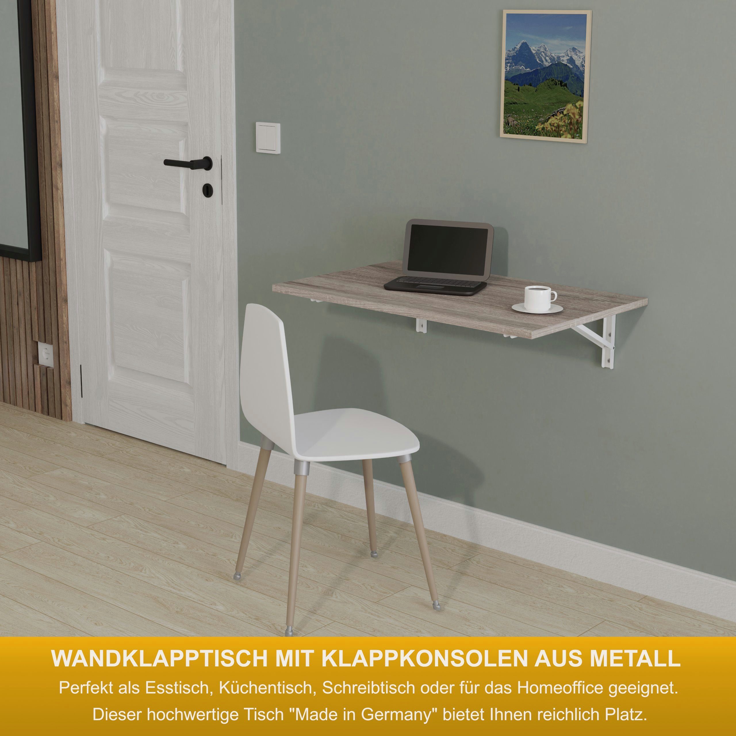 KDR Produktgestaltung Eiche Wand Wandklapptisch Tisch, Schreibtisch 80x50 Sonoma Esstisch Küchentisch Klapptisch