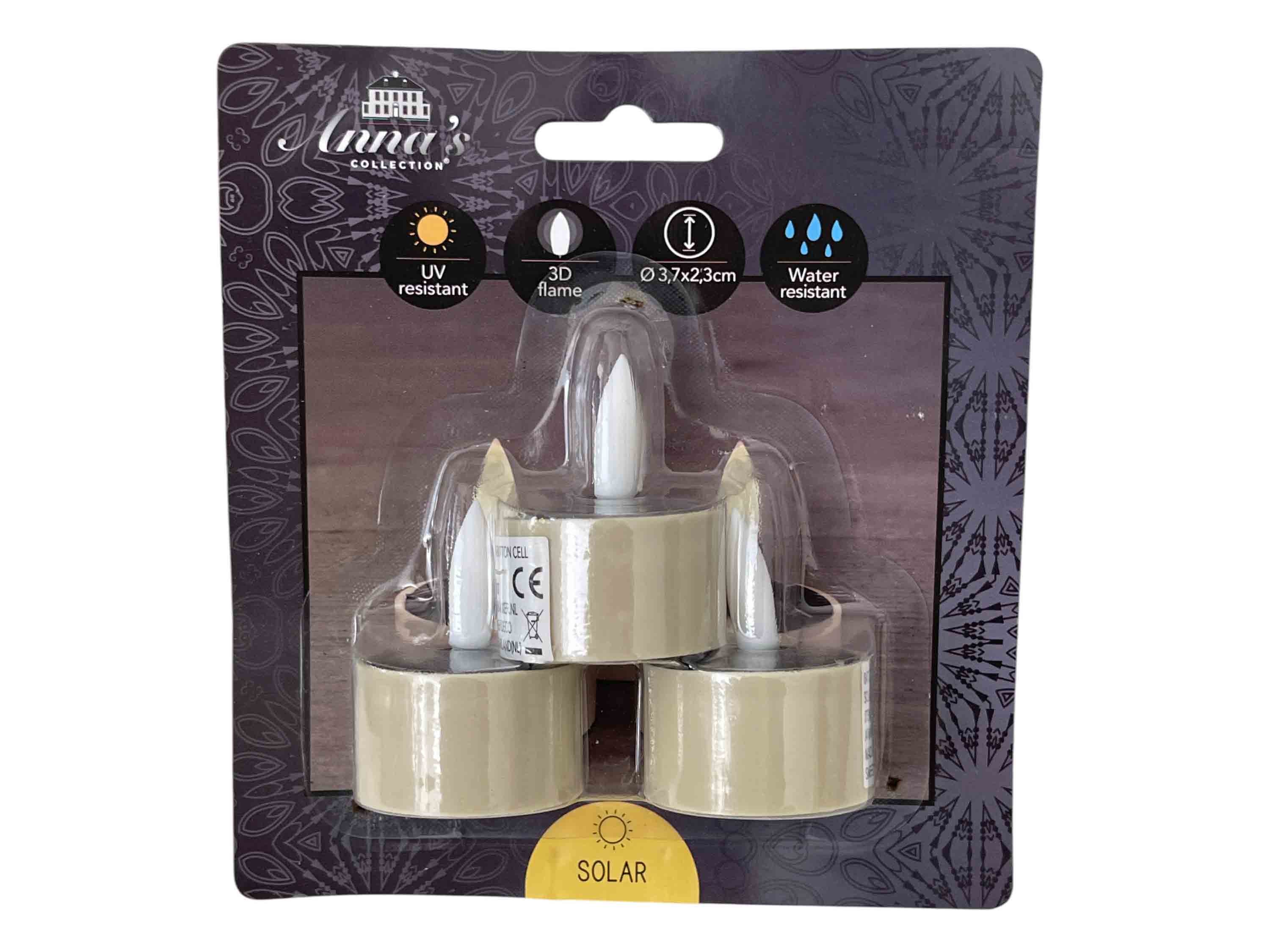 Coen Bakker Deco BV LED-Kerze (Set, 3-tlg), Solar Teelichter sand creme dezent flackernd außen 3,7x4,5cm