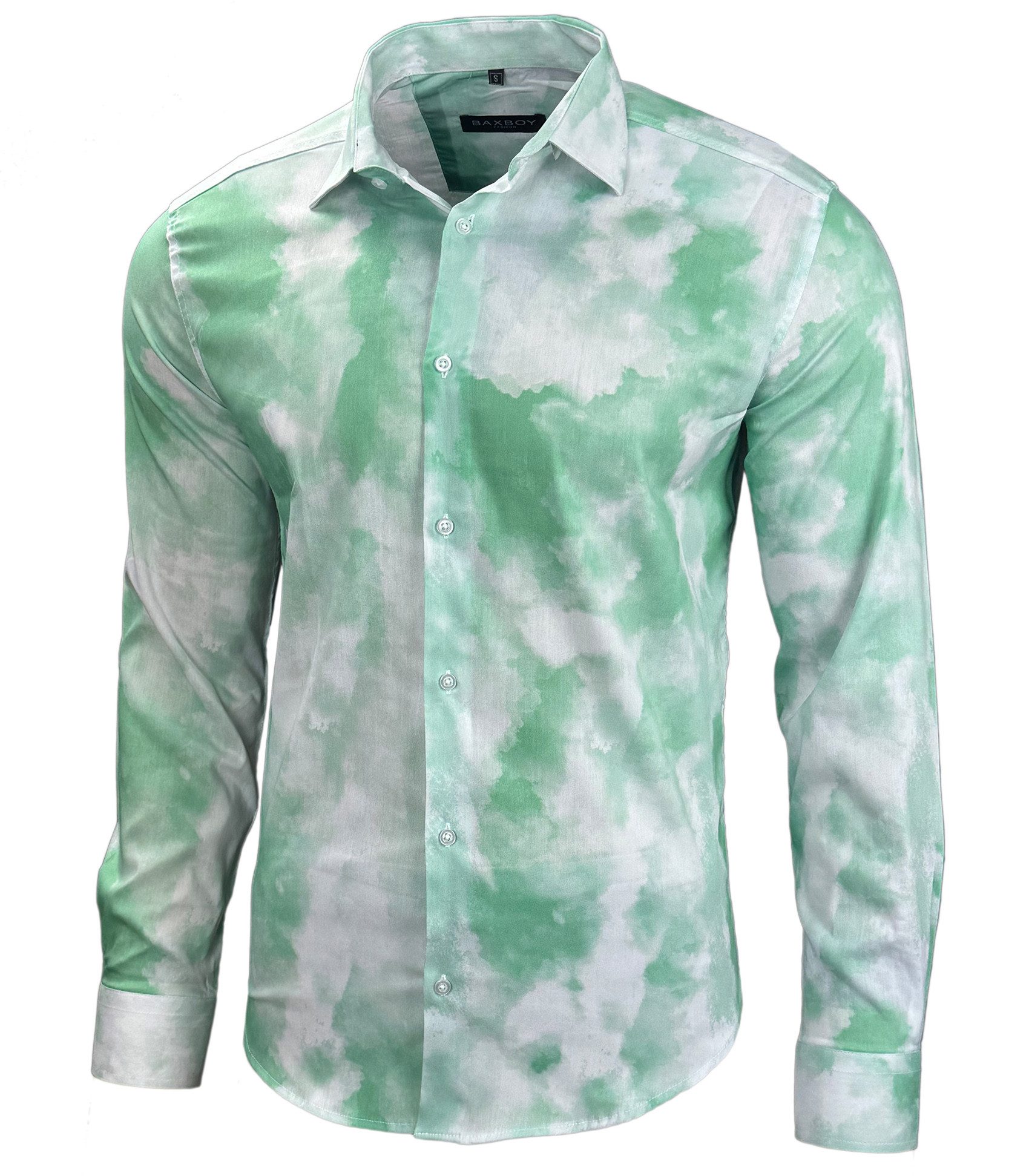 Langarmhemd Baxboy Herren Batik Style Hemd Freizeitshemd Langarm Casual B-450