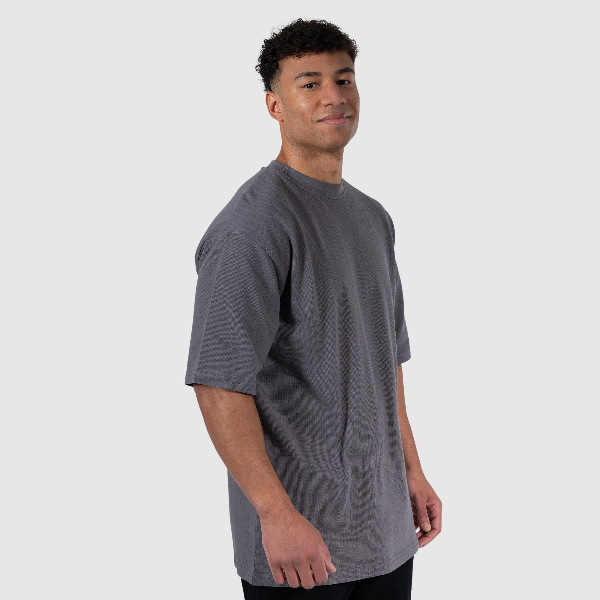 Smilodox T-Shirt Brenden Oversize, 100% Pikee Baumwolle, Anthrazit