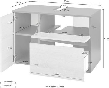 Home affaire Waschbeckenunterschrank Wisla Siphonausschnitt, Tür Push-to-open-Funktion, Breite 80 cm, Höhe 53 cm