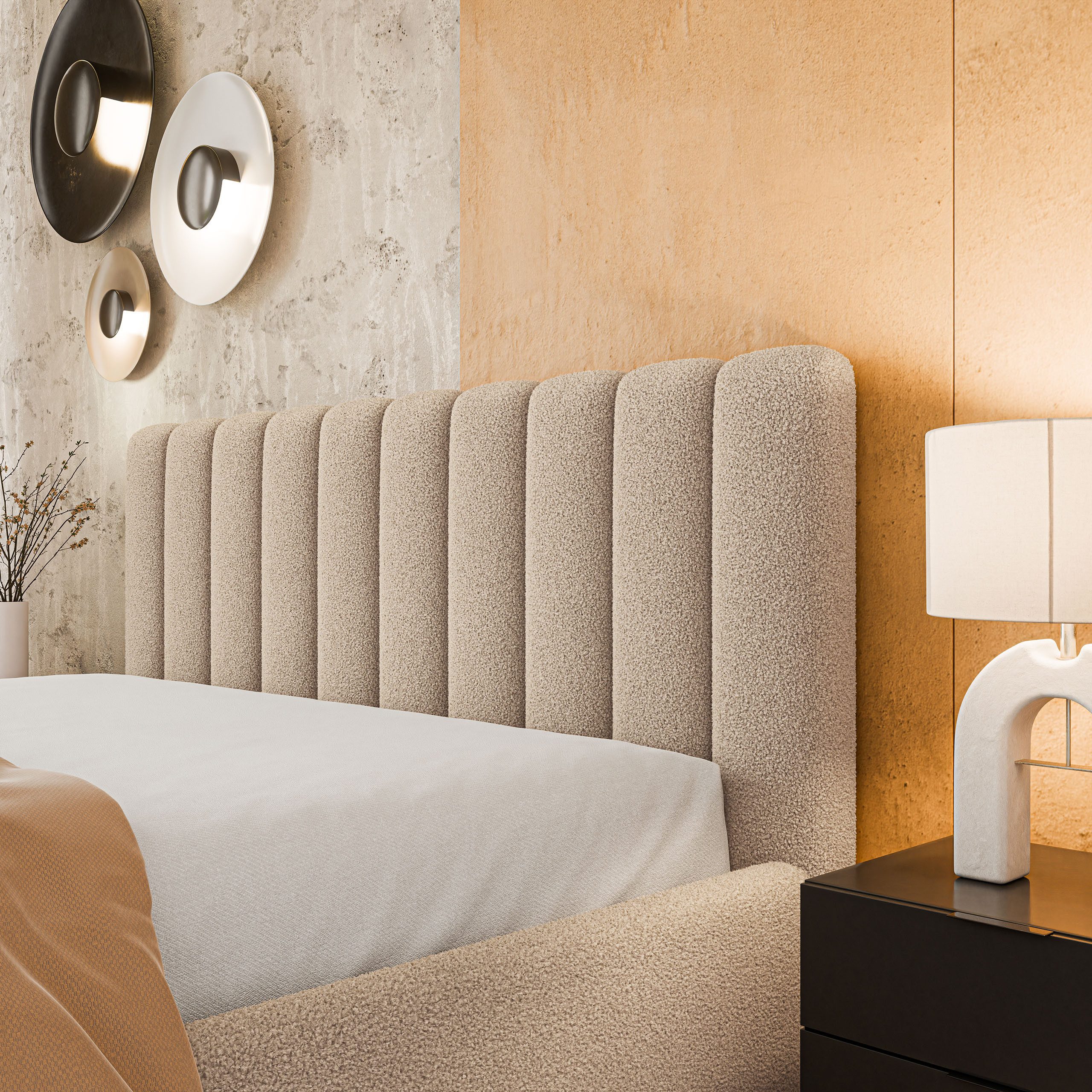 Masseno Polsterbett DINESE 120x200 cm beige (mit Bettkasten und Lattenrost)