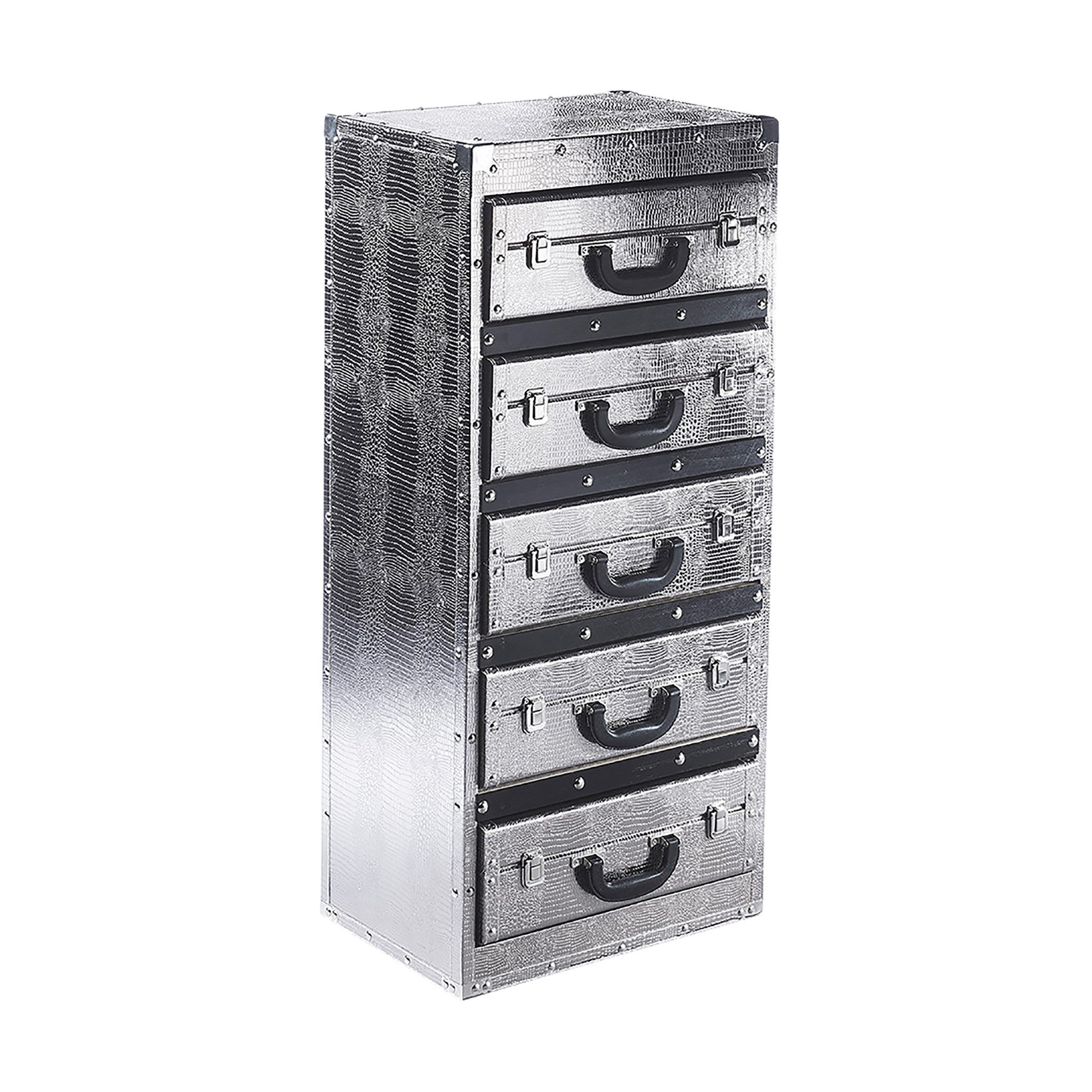 Kobolo Regal Kommode in Kofferoptik - Silber - 5 Fächer günstig online kaufen