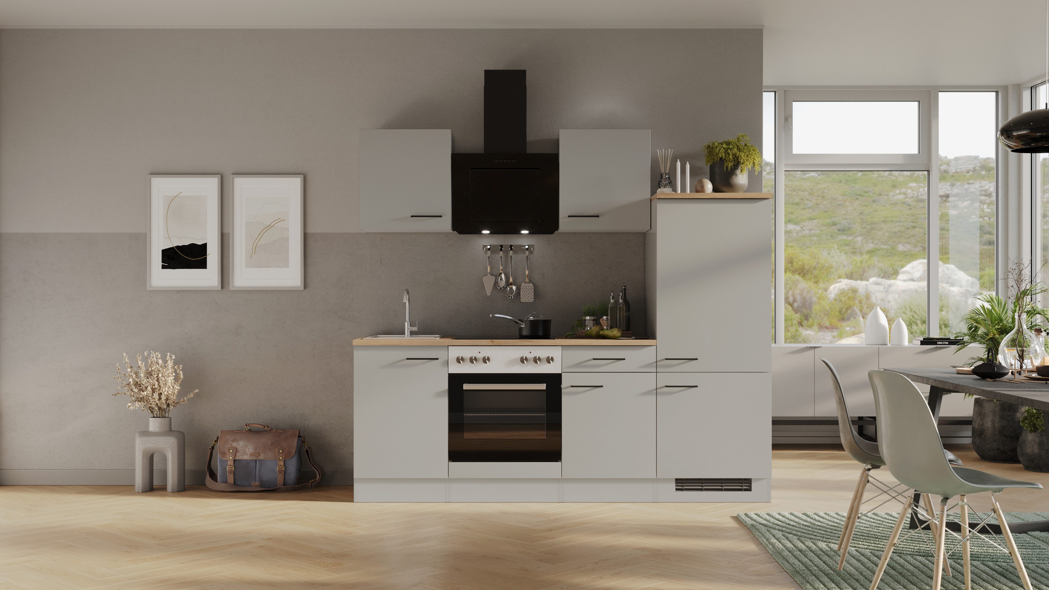 Flex-Well Küchenzeile Lund, wahlweise mit E-Geräten, Breite 220 cm, glänzen günstig online kaufen