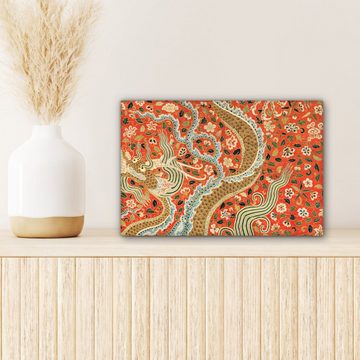 OneMillionCanvasses® Gemälde Vintage - Drache - Blumen - Orange, (1 St), Wandbild Leinwandbilder, Aufhängefertig, Wanddeko, 30x20 cm
