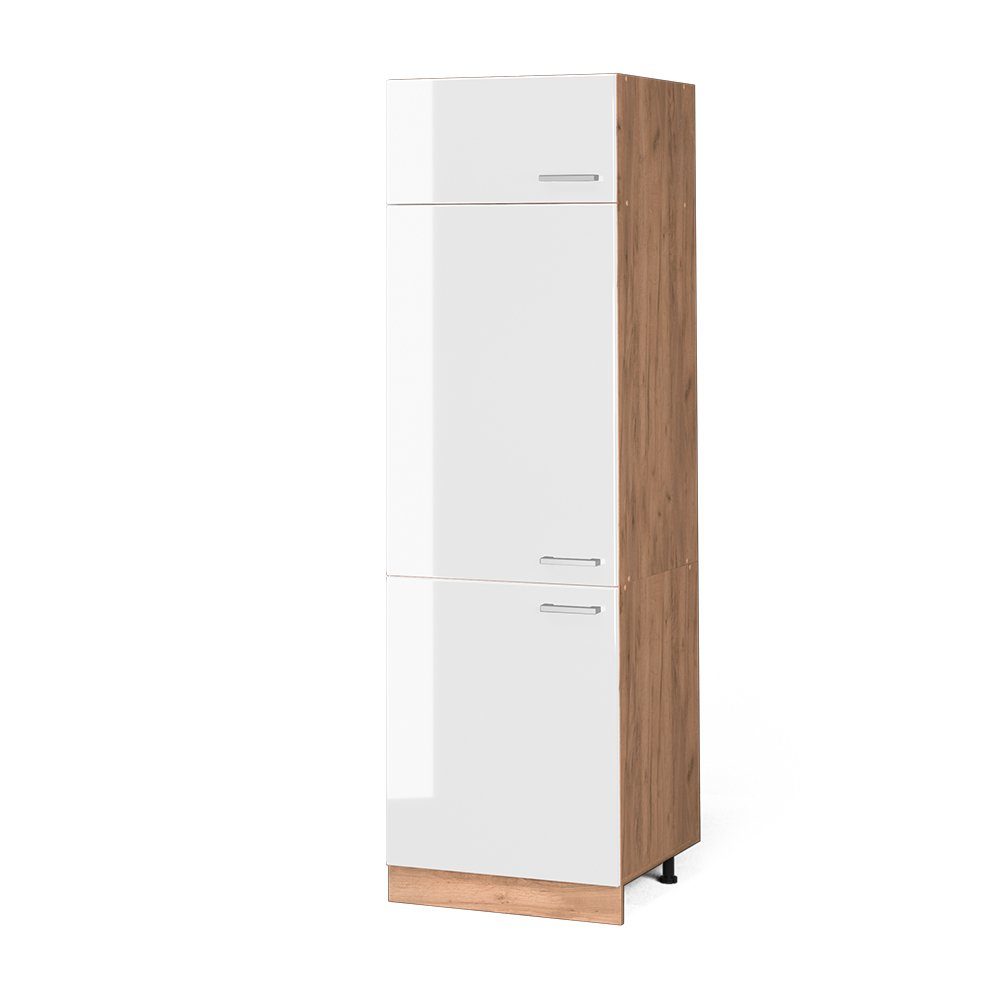 Vicco Kühlumbauschrank Küchenhochschrank R-Line 60 cm Goldkraft Weiß Hochglanz Weiß Weiß