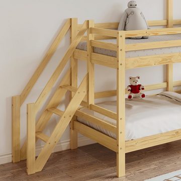 WISHDOR Kinderbett Jugendbett Hausbett Holzbett Doppelbett (Weiß+Natur (90x200cm) ohne Matratze), mit Handlauf und Fenster