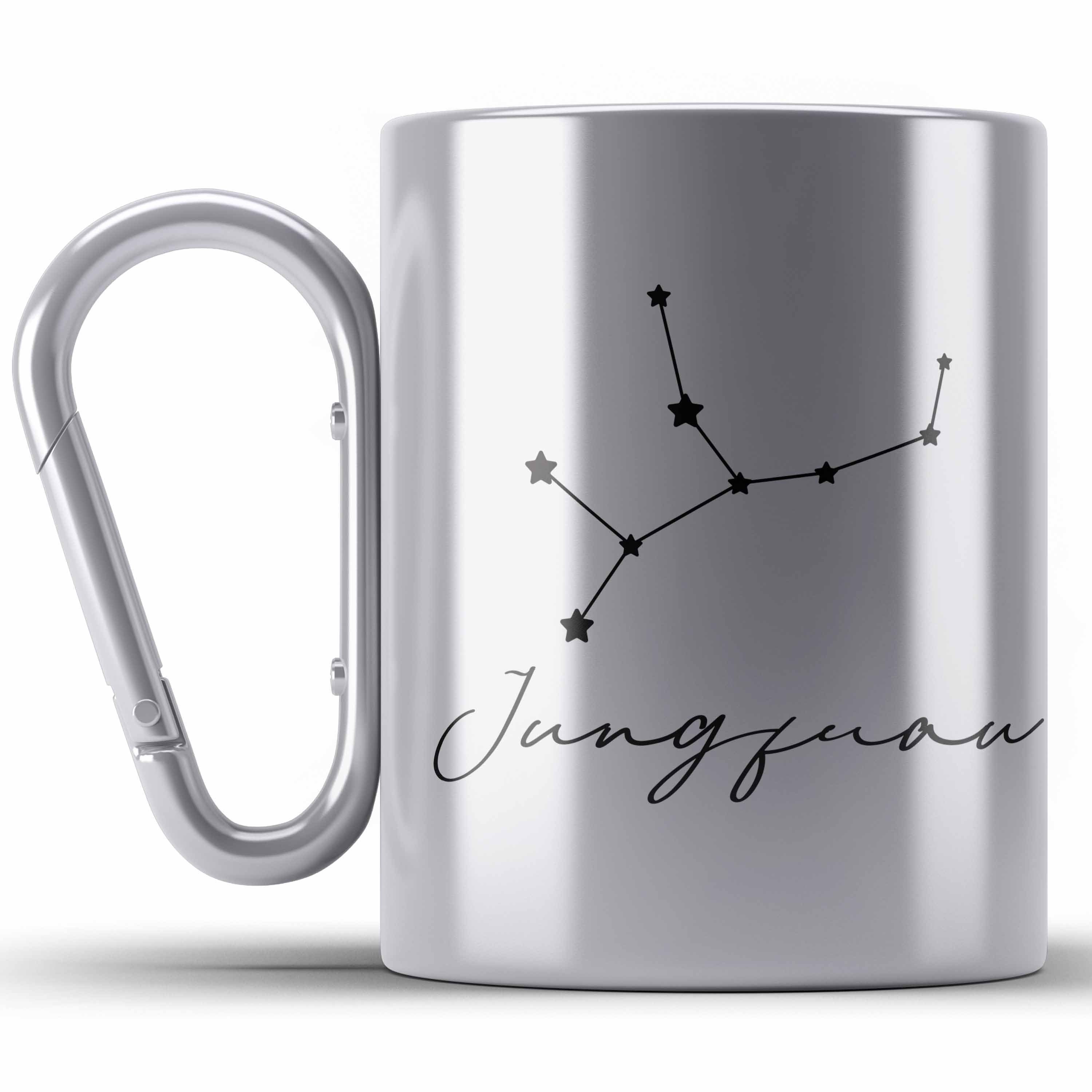 Thermotasse Jungfrau Edelstahl Horoskop Geschenk Tierkreiszeich Silber Tasse Trendation Sternzeichen