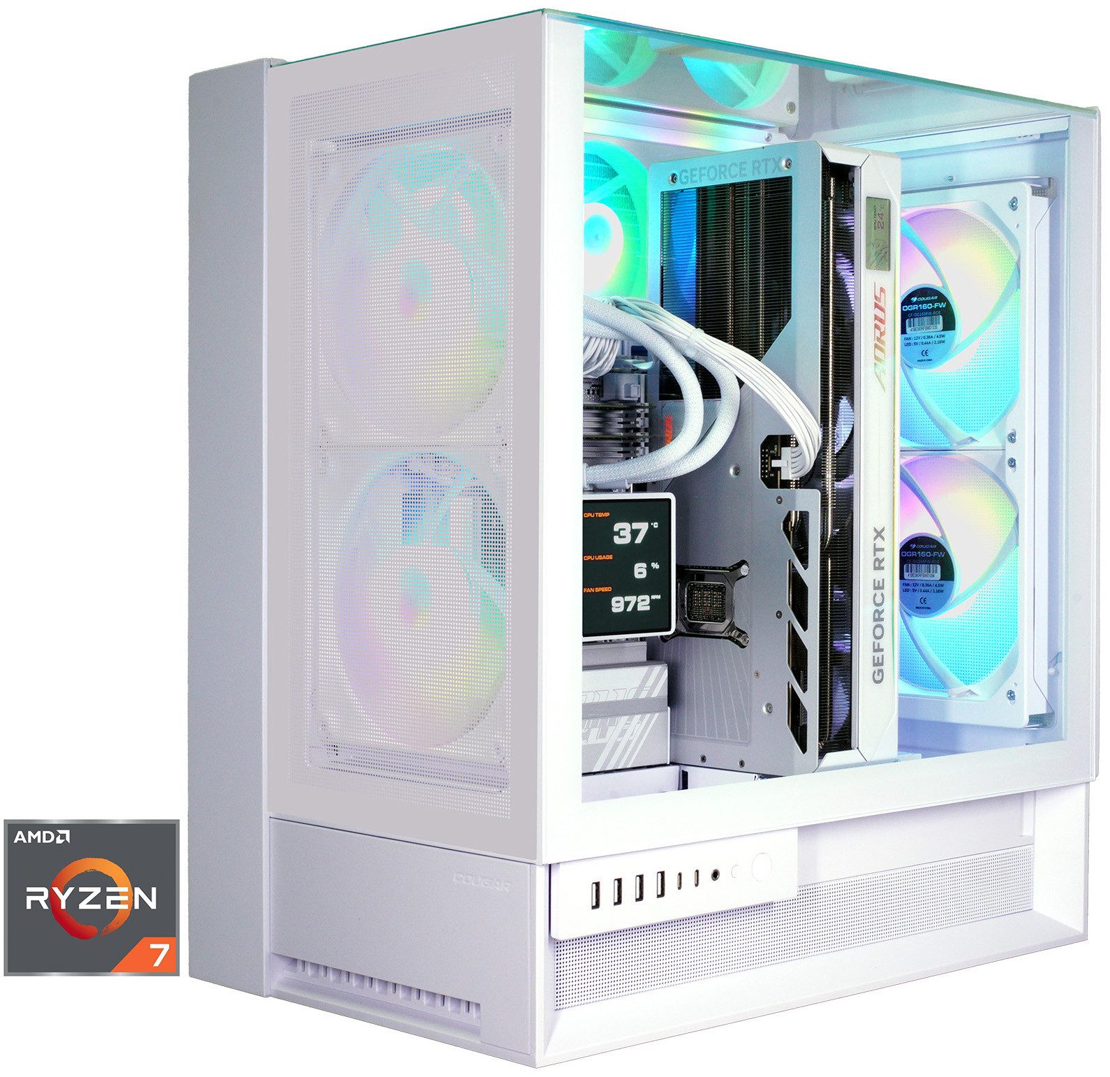 Cougar OmnyX WT 8127 AMD Ryzen 7 9850X3D 32GB DDR5 2TB SSD RTX 5080 Gaming-PC (AMD Ryzen 7 9850X3D, RTX 5080, 32 GB RAM, 2000 GB SSD, Wasserkühlung, Windows 11, DDR5 RAM, Wasserkühlung)