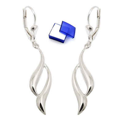 unbespielt Paar Ohrhaken Brisur Ohrhänger Ohrringe Geschwungene Form 42 x 8 mm glänzend 925 Silber inklusive Schmuckbox, Silberschmuck für Damen