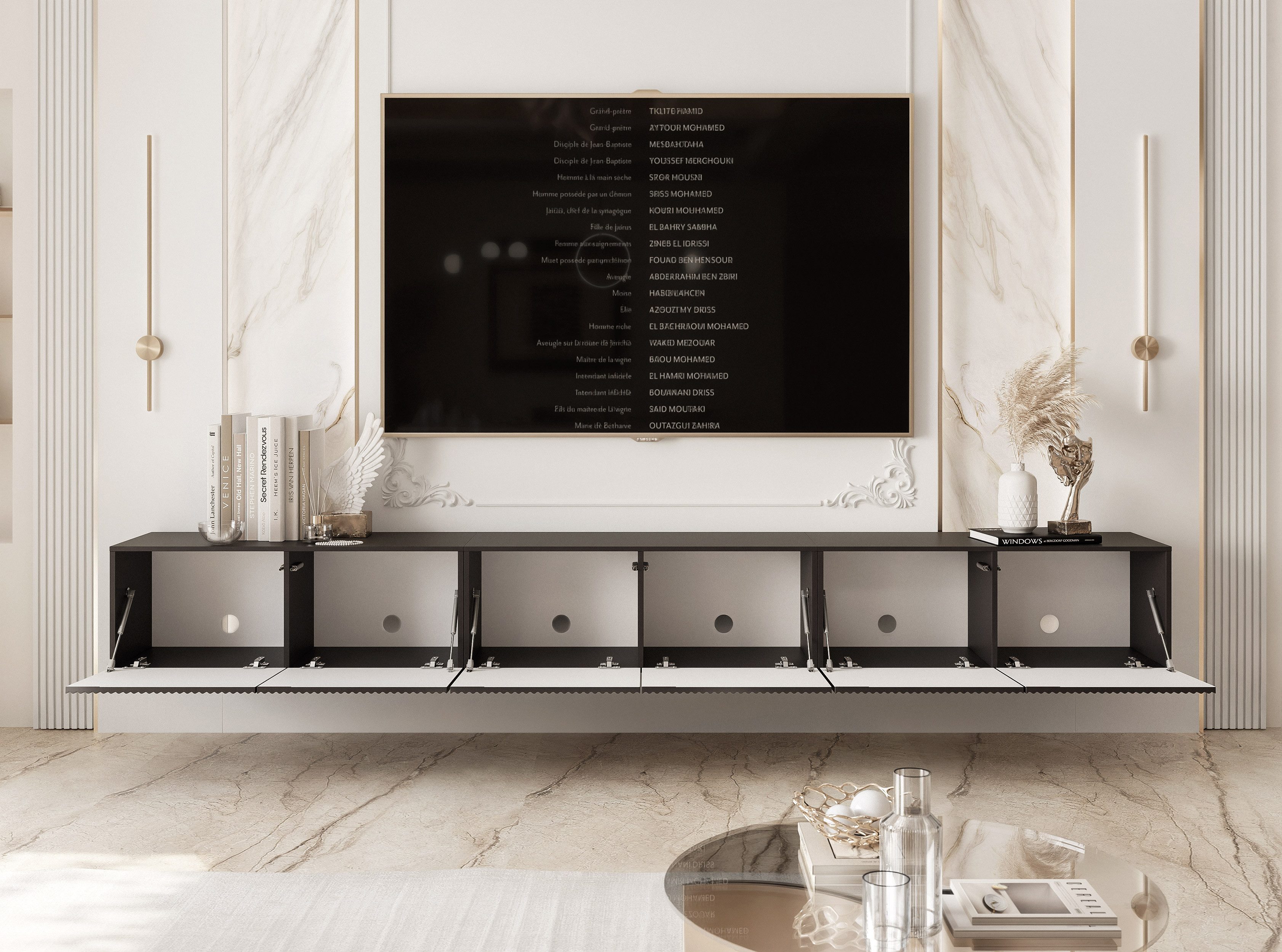 yourhouse24 Lowboard TV ANGEL 300 mit LED-Beleuchtung – Geriffelte Fronten – Bild 4 von 5