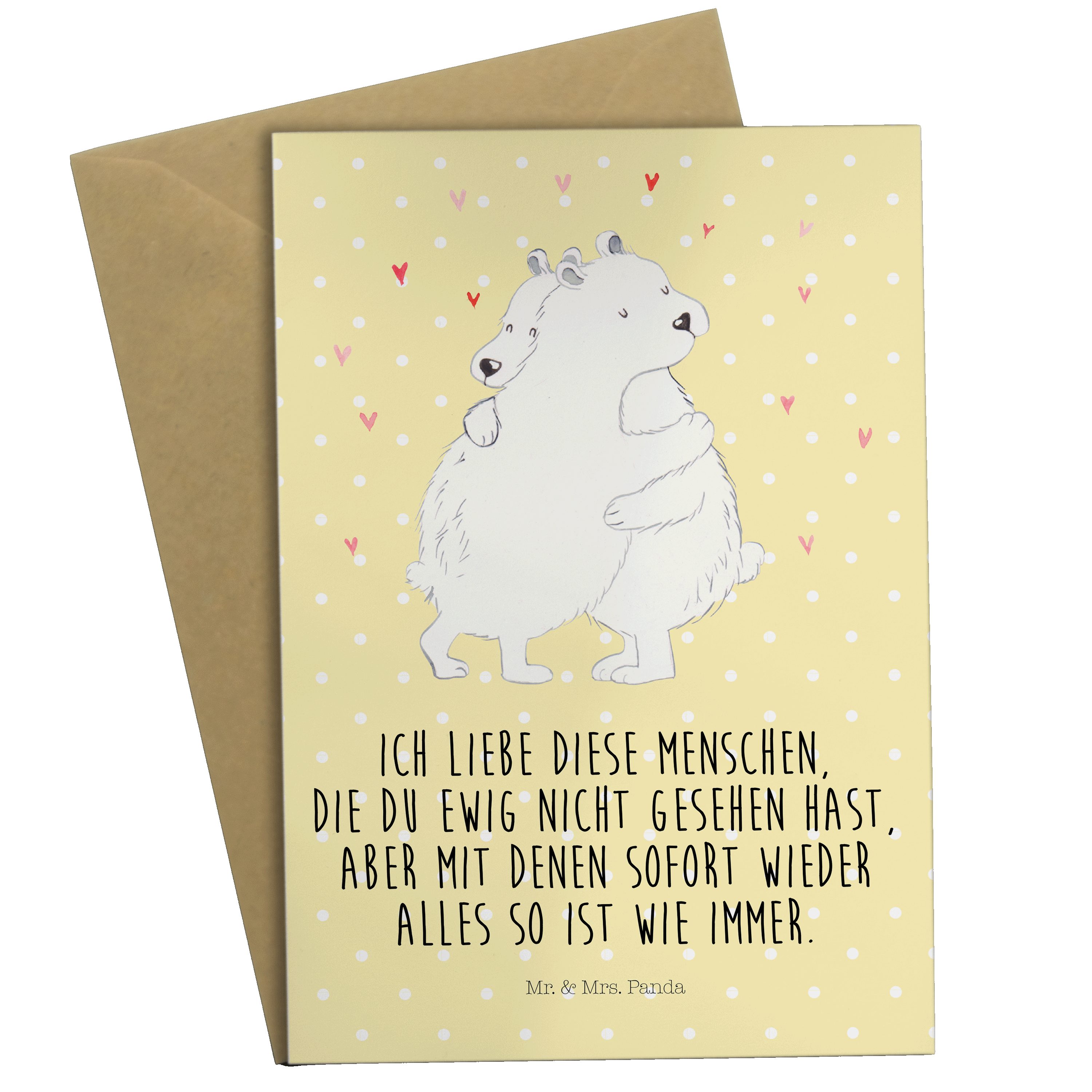 Mr. & Mrs. Panda Grußkarte Eisbär Umarmen - Gelb Pastell - Geschenk, Geburtstagskarte, Tiere, Kl