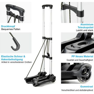 DOPWii Transportkarren Handkarre Transportkarre Handwagen, mit 2 Gummizugseil, klappbar bis 35kg Tragfähigkeit