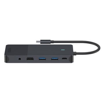 Rapoo UCM-2006 USB-C Multiport Adapter, 12in1, Grau USB-Adapter USB-C zu 3,5-mm-Klinke, DisplayPort, HDMI, MicroSD-Card, RJ-45 (Ethernet), SD-Card, USB 2.0, USB 3.0 Typ A, USB-C, 18 cm