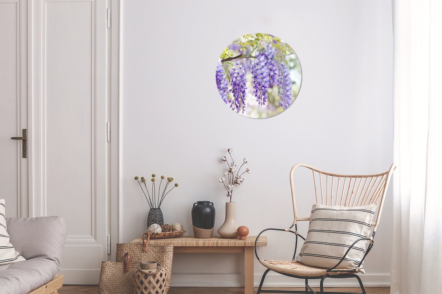 Lila Rundes Zweig, Gemälde Wohnzimmer, 30x30 Glyzinie St), einem cm Kreis (1 Forex, Wanddekoration MuchoWow auf Wandbild,