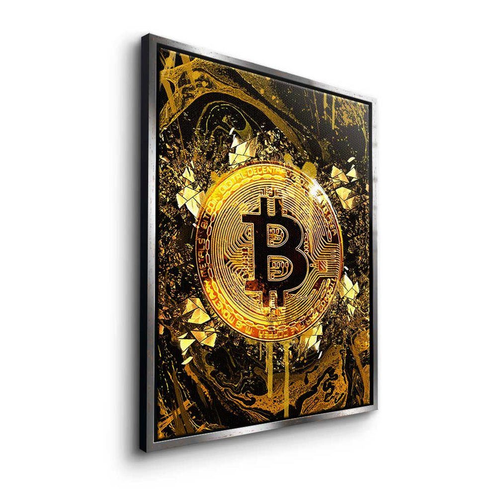 DOTCOMCANVAS® Leinwandbild, Leinwandbild Goldrush Trading Bitcoin Motivation Rahmen weißer Börse Crypto mi Motiv