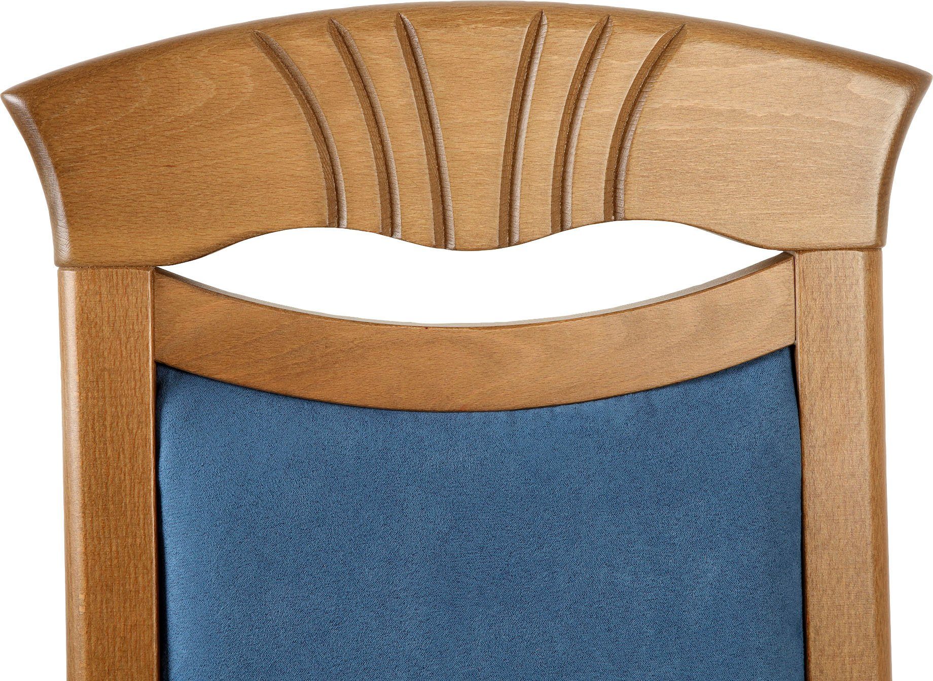 Blau (Set, 4-Fußstuhl Gestell oder weiß strapazierfähige lackiert Eichefarbe Blau Home 2 | St), Franz Microfaser, affaire natur | Buche