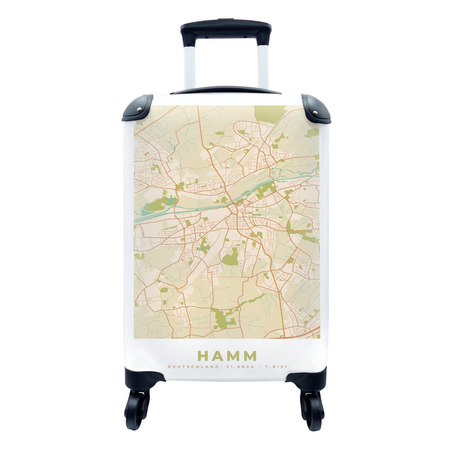 MuchoWow Handgepäckkoffer Karte - 4 - Handgepäck mit Hamm - Ferien, für Reisekoffer Rollen, rollen, Reisetasche Vintage Trolley, Stadtplan